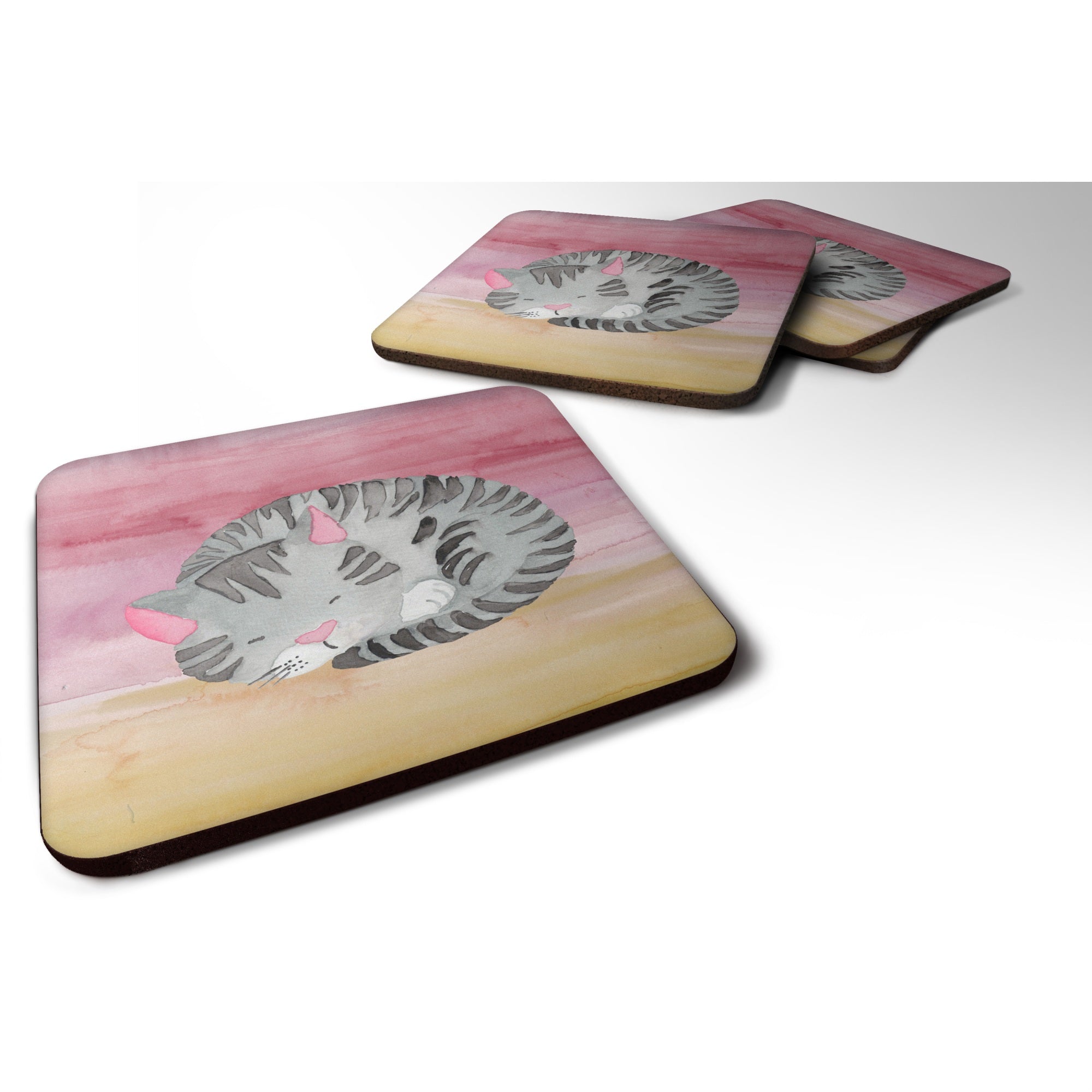 'Caroline'S Treasures Sleeping Grey Cat Watercolor Decorative Coasters, 3.5, Multicolor''