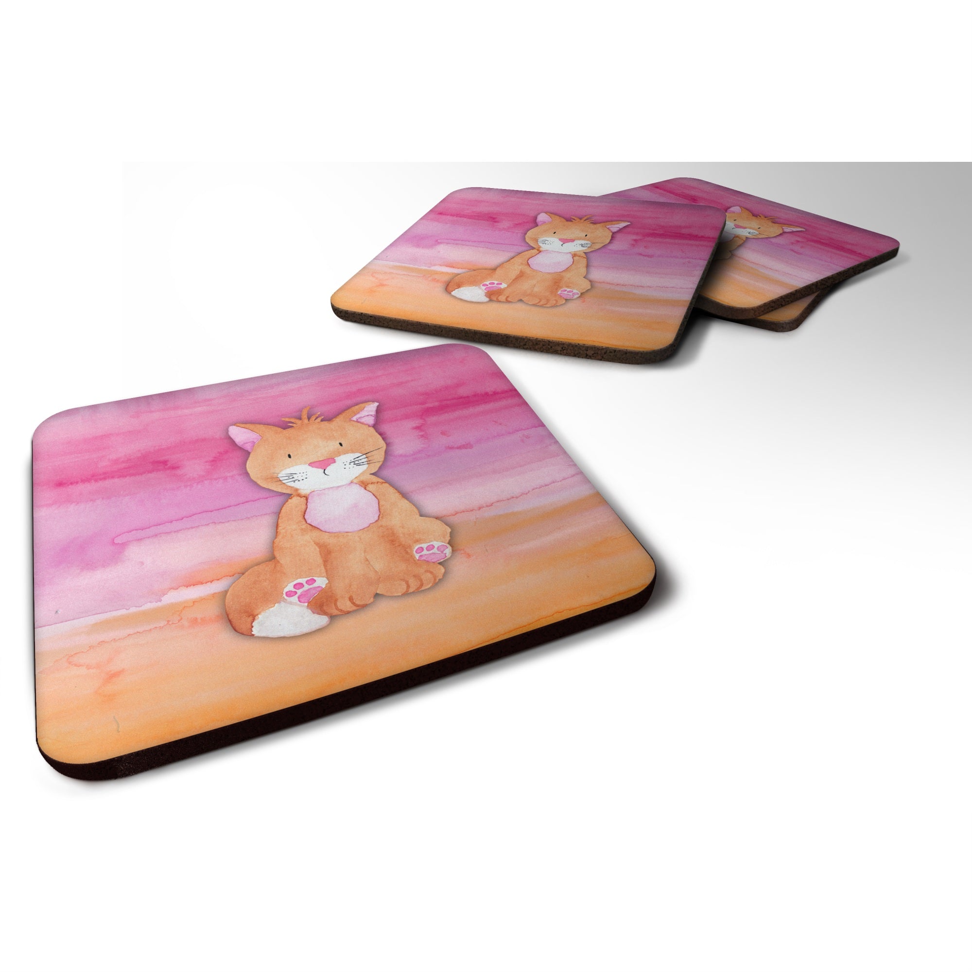 'Caroline'S Treasures Orange Cat Watercolor Decorative Coasters, 3.5, Multicolor''