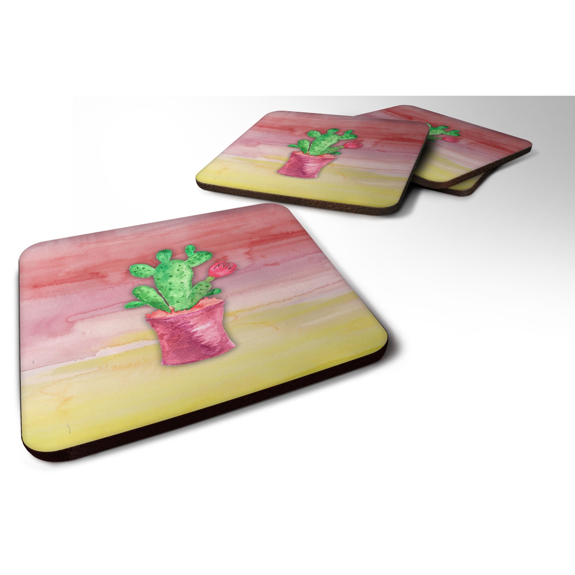 'Caroline'S Treasures Flowering Cactus Watercolor Decorative Coasters, 3.5, Multicolor''