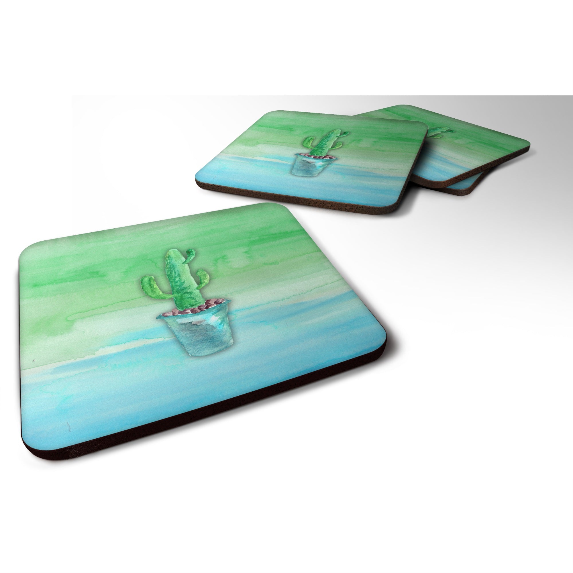 'Caroline'S Treasures Cactus Teal And Green Watercolor Decorative Coasters, 3.5, Multicolor''