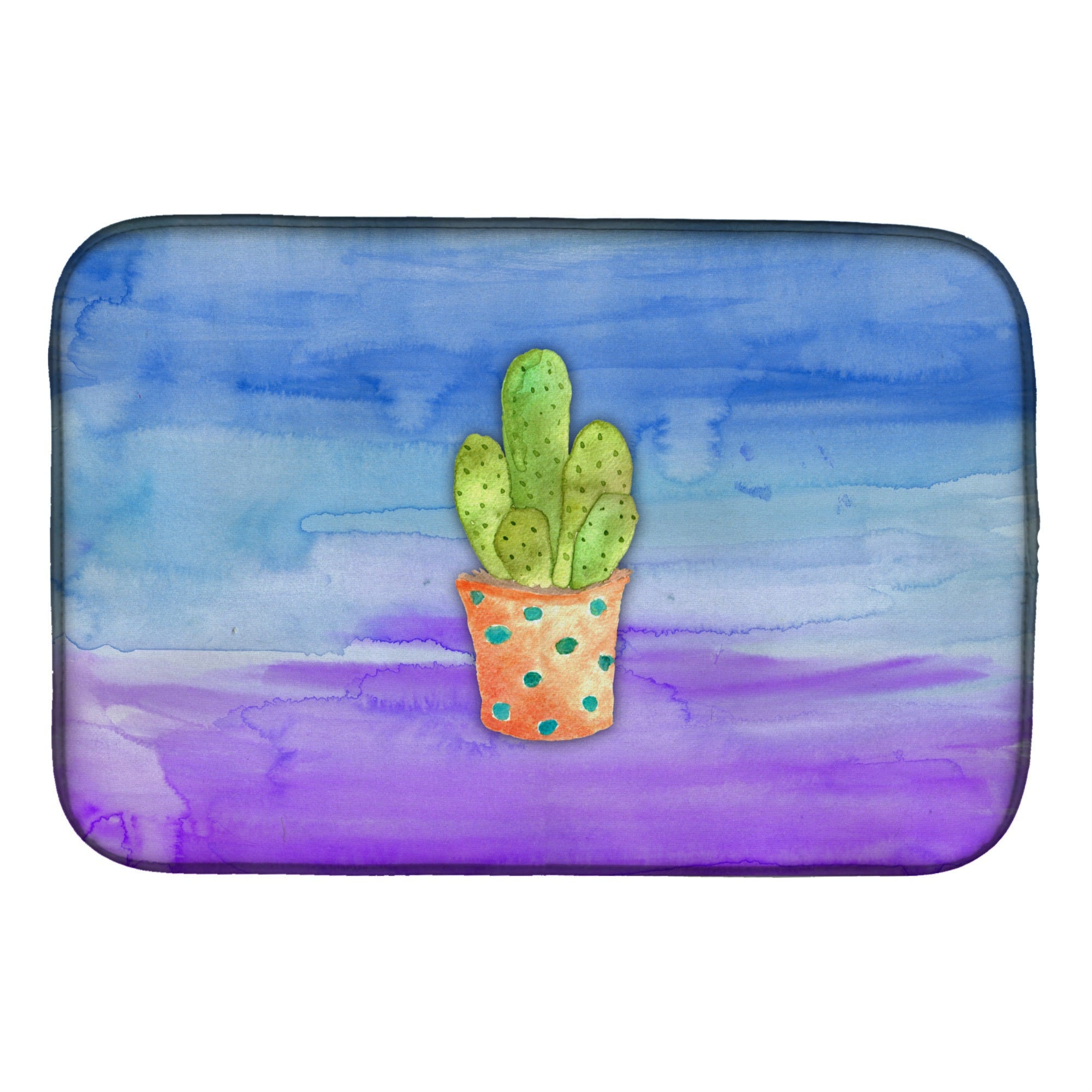'Caroline'S Treasures Cactus Blue And Purple Watercolor Dish Drying Mat, 14'''' X 21'''', Multicolor''