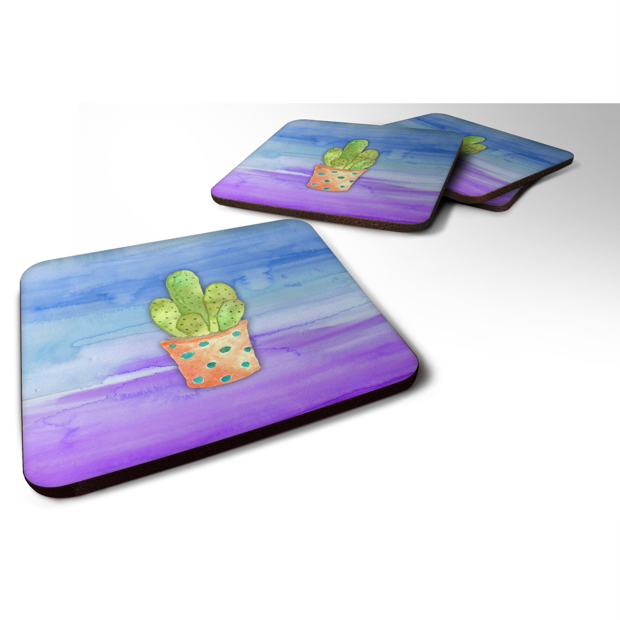 'Caroline'S Treasures Cactus Blue And Purple Watercolor Decorative Coasters, 3.5, Multicolor''