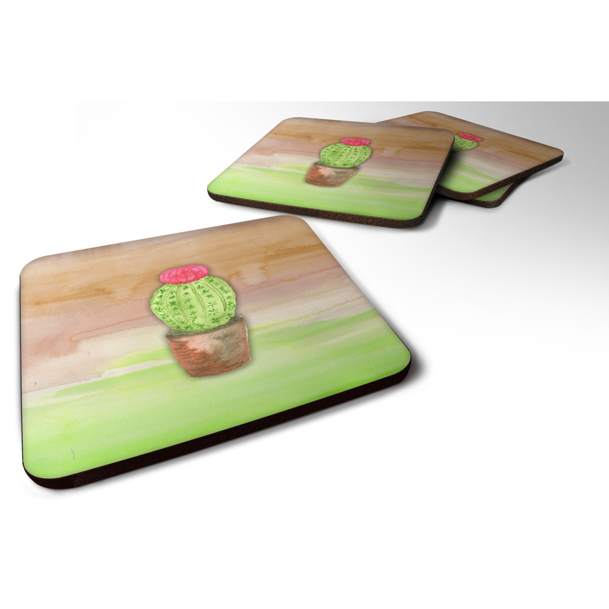 'Caroline'S Treasures Cactus Green And Brown Watercolor Decorative Coasters, 3.5, Multicolor''