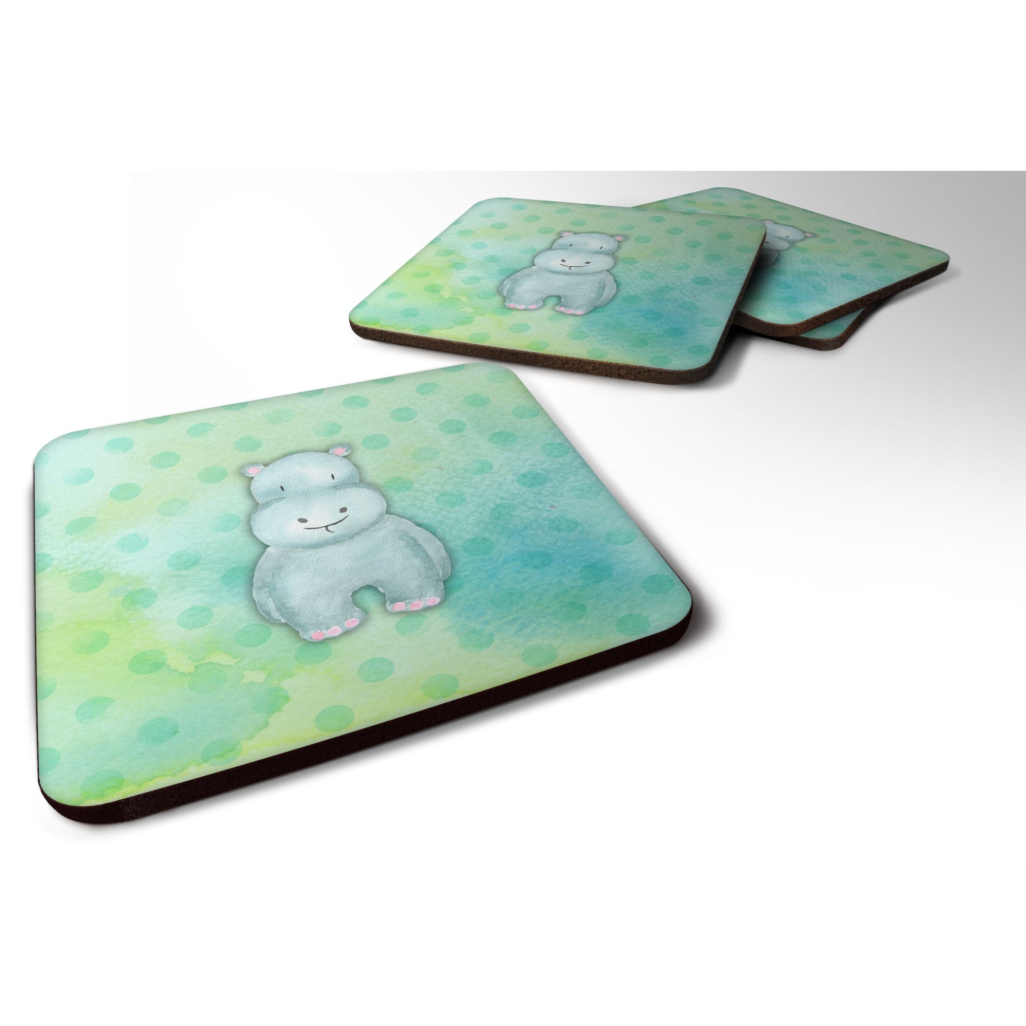 'Caroline'S Treasures Polkadot Hippopotamus Watercolor Decorative Coasters, 3.5, Multicolor''