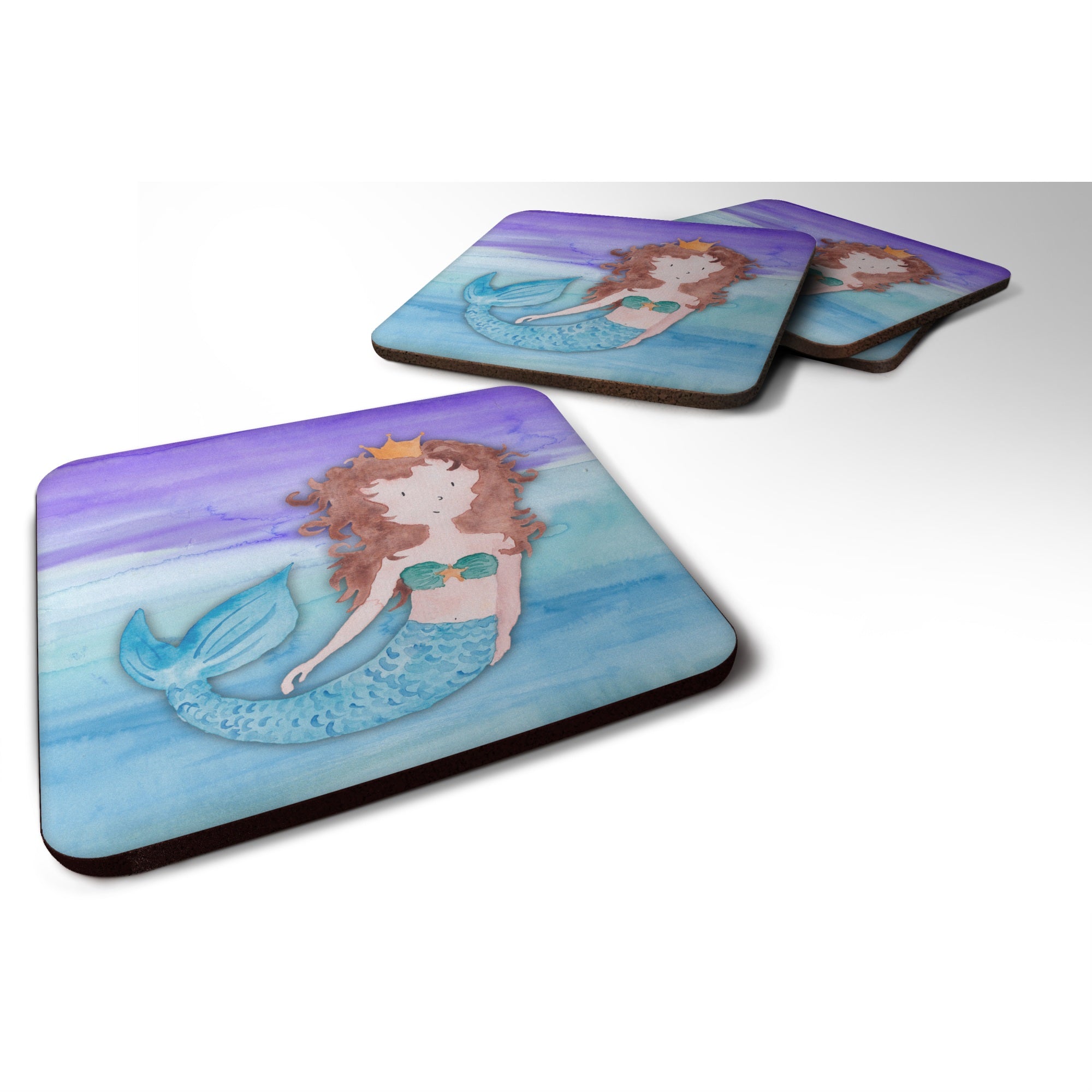 'Caroline'S Treasures Brunette Mermaid Watercolor Decorative Coasters, 3.5, Multicolor''