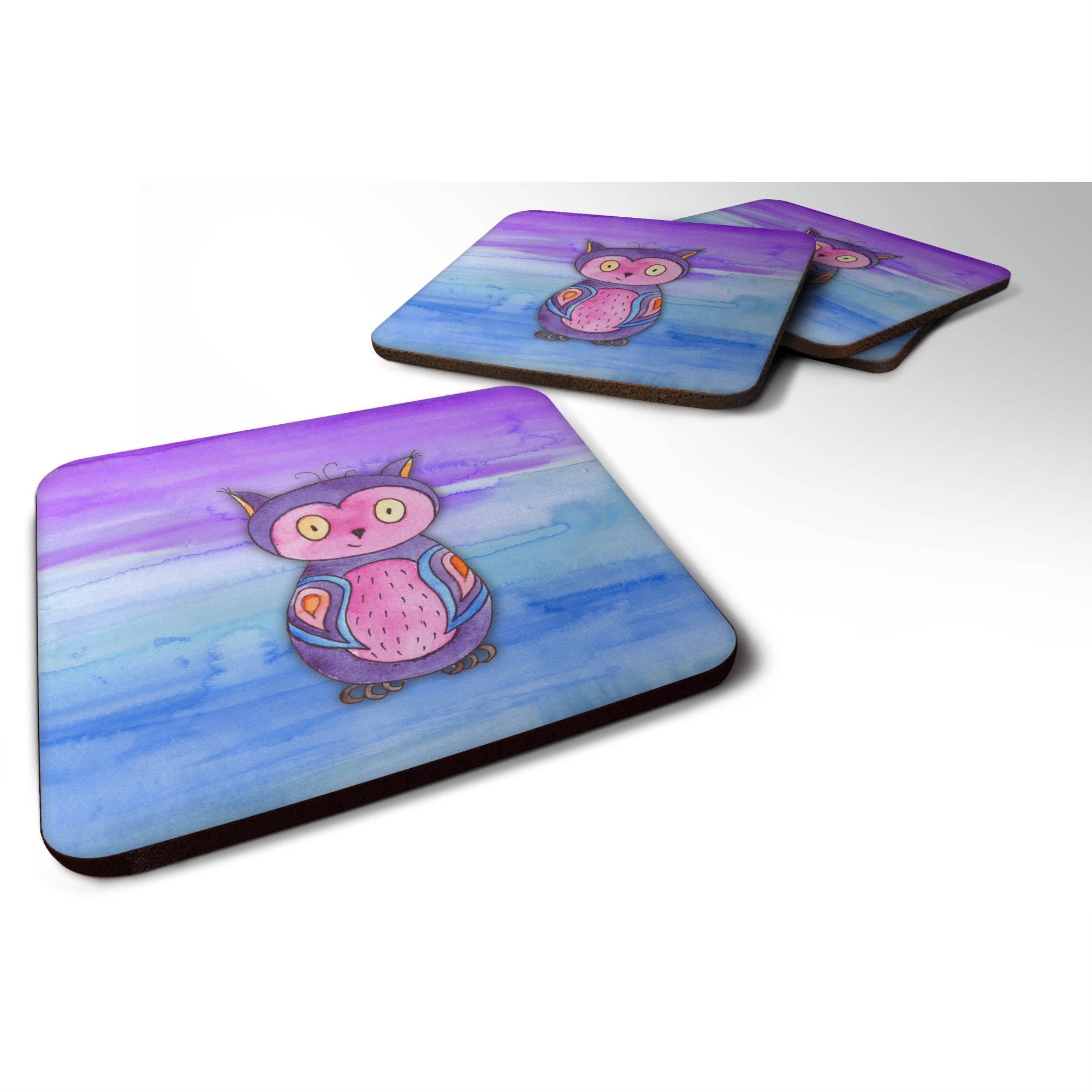 'Caroline'S Treasures Pink And Purple Owl Watercolor Decorative Coasters, 3.5, Multicolor''