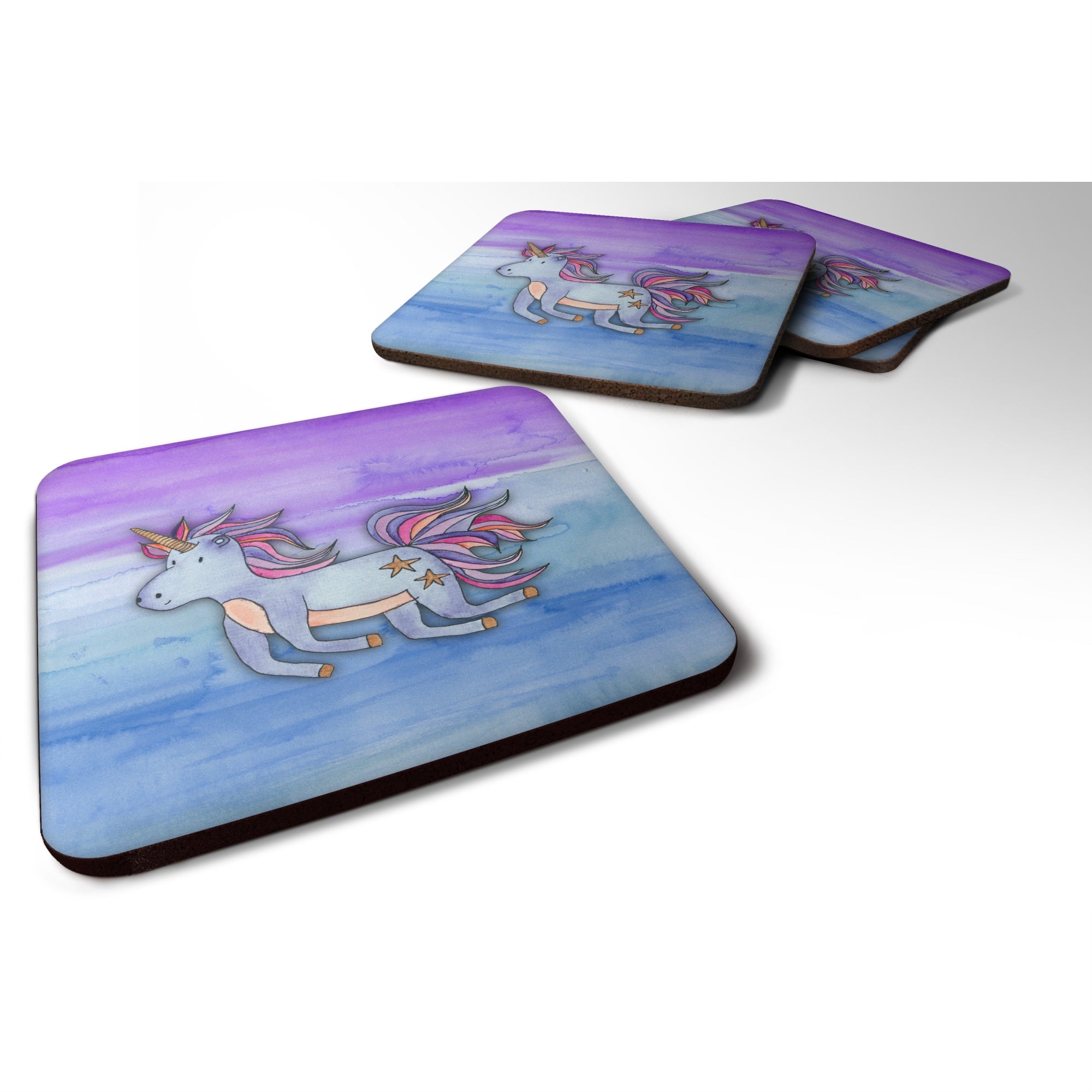 'Caroline'S Treasures Blue Unicorn Watercolor Decorative Coasters, 3.5, Multicolor''