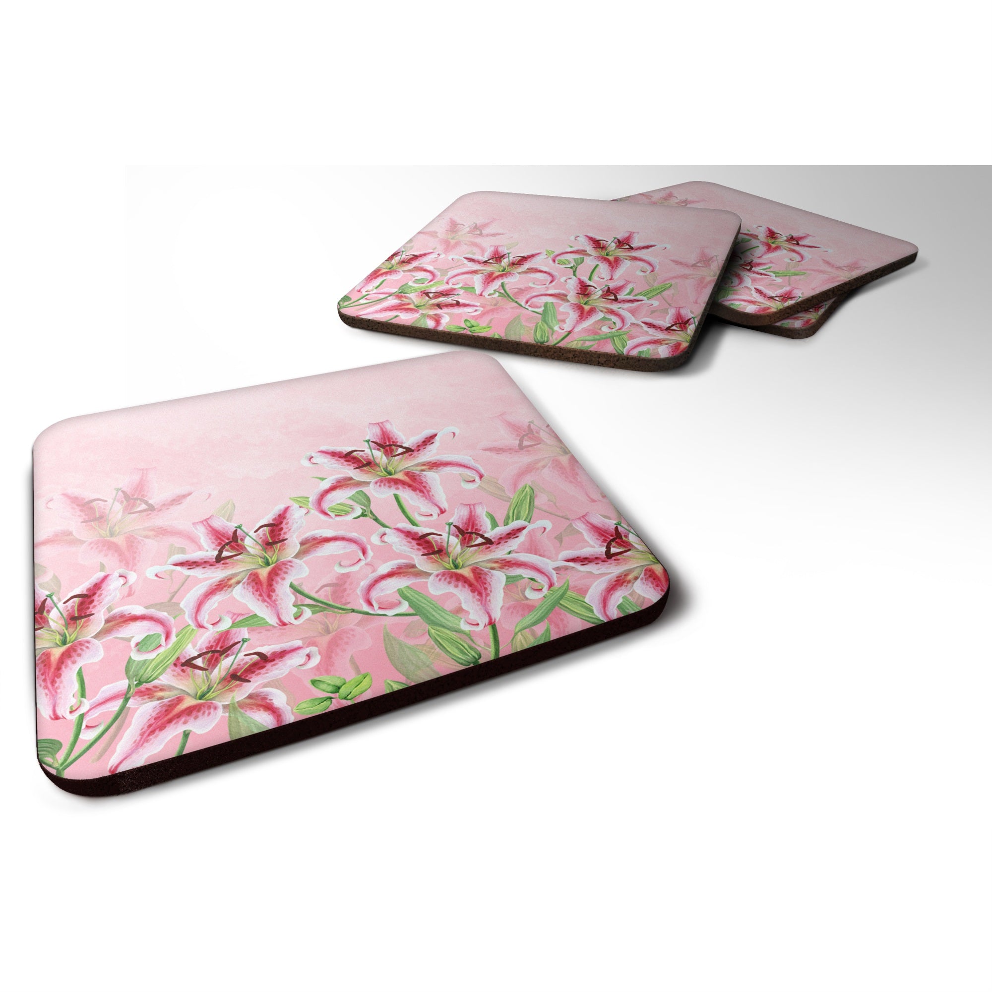 'Caroline'S Treasures Bb7446Fc Pink Lillies Foam Set Of 4 Coasters, Multicolor''