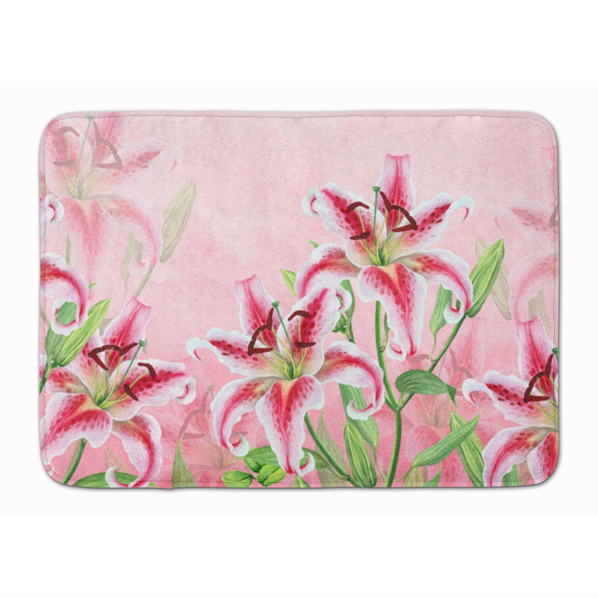 Caroline'S Treasures Pink Lillies Machine Washable Memory Foam Mat Doormats