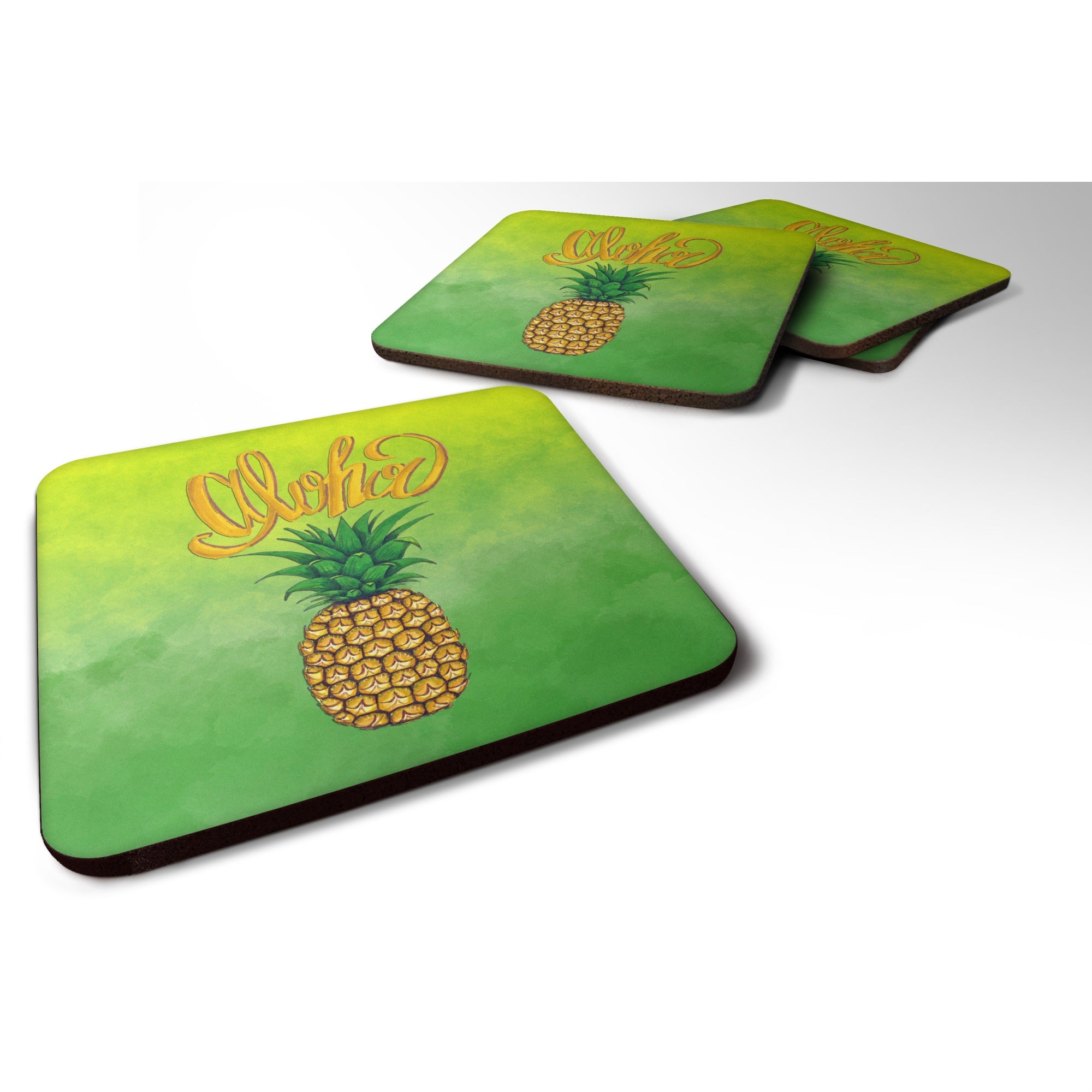 'Caroline'S Treasures Bb7451Fc Aloha Pineapple Welcome Foam Set Of 4 Coasters, Multicolor''