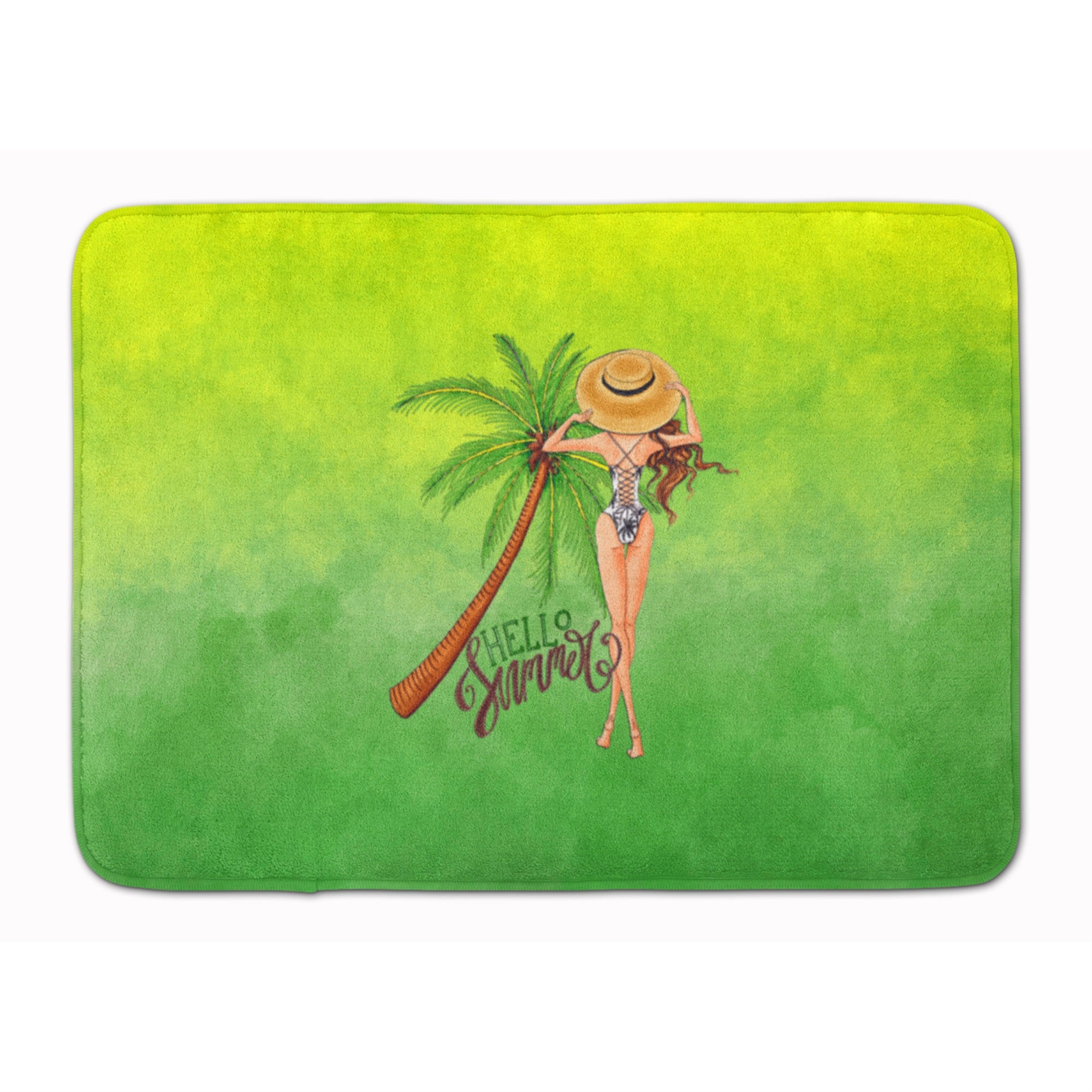 'Caroline'S Treasures Hello Summer Lady In Swimsuit Machine Washable Memory Foam Mat Doormats, Multicolor''