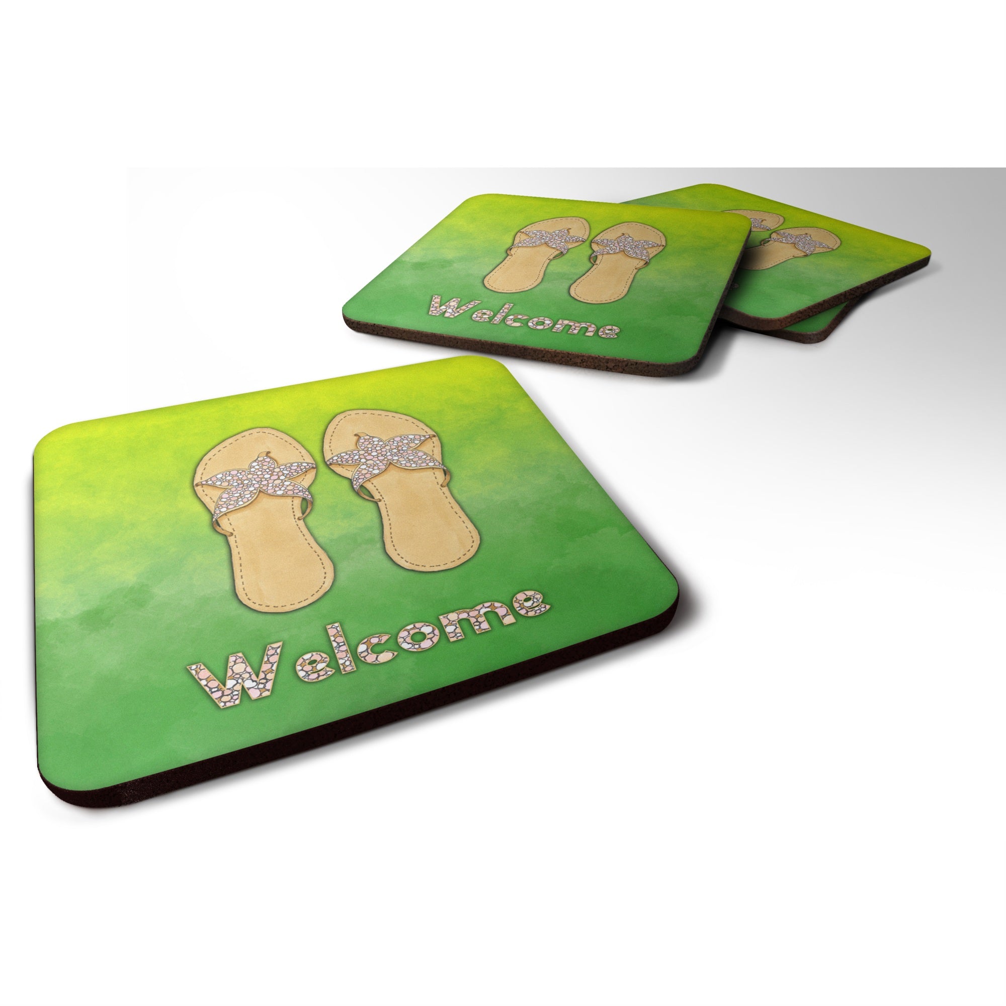'Caroline'S Treasures Bb7454Fc Flip Flops Welcome Foam Set Of 4 Coasters, Multicolor''