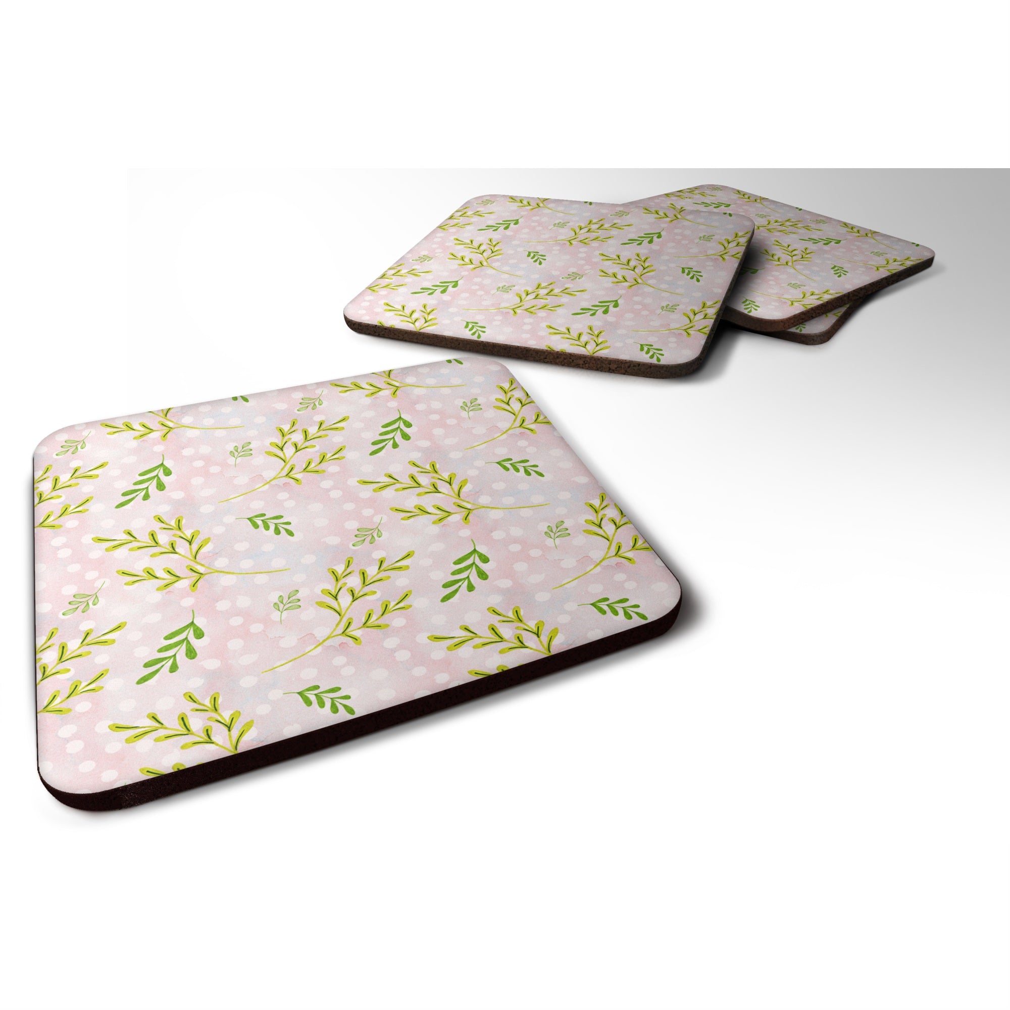 'Caroline'S Treasures Watercolor Leaves Pink Decorative Coasters, 3.5, Multicolor''