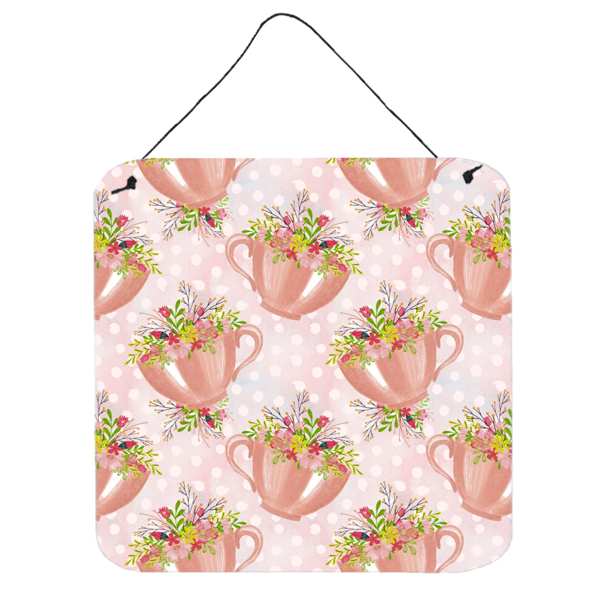 'Caroline'S Treasures Tea Cup And Flowers Pink Metal Print, 6'''' H X 6'''' W, Multicolor''