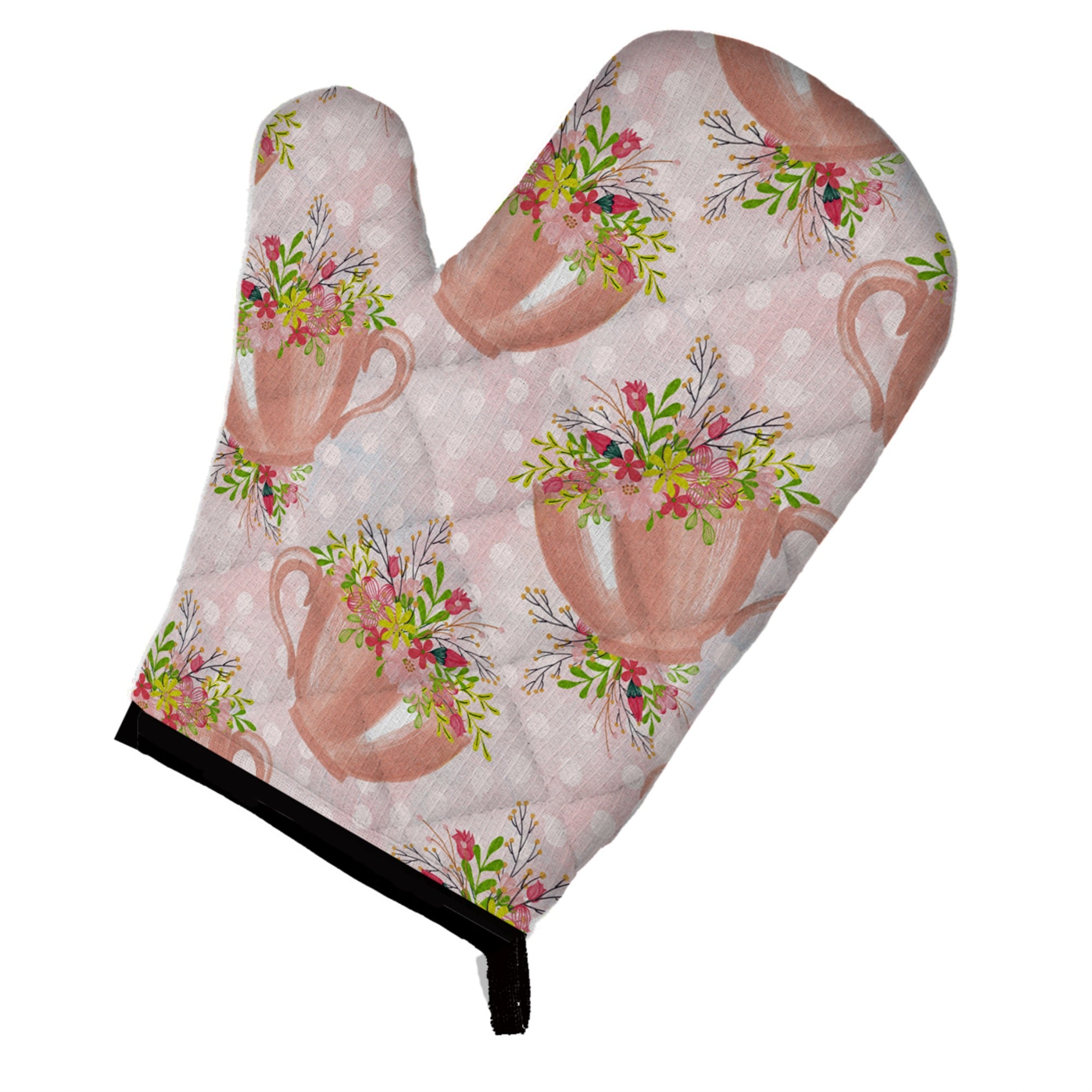 'Caroline'S Treasures Tea Cup And Flowers Pink Decorated Oven Mitt, 12'''' X 8.5'''', Multicolor''