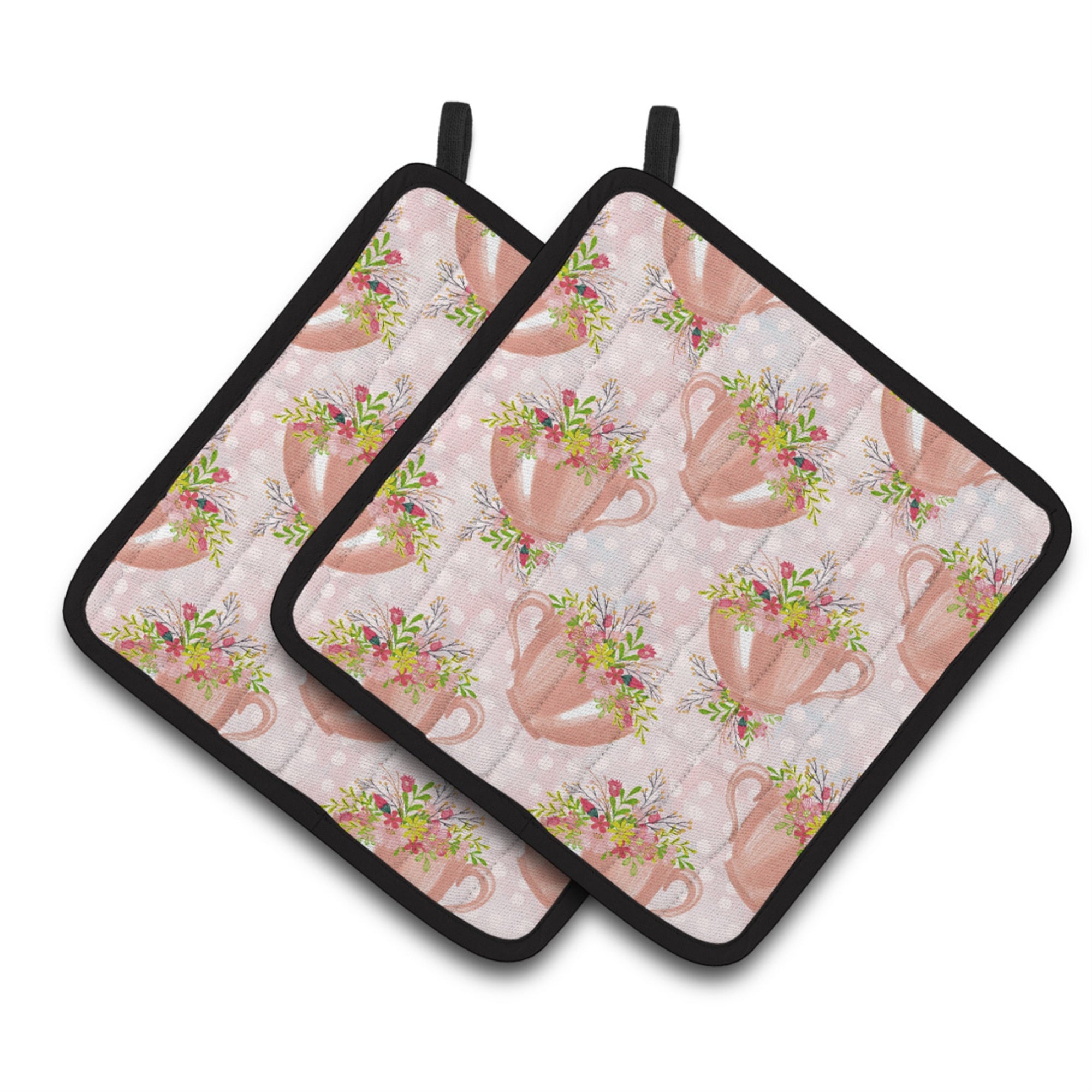 'Caroline'S Treasures Tea Cup And Flowers Pink Decorated Pot Holder, 7.5'''' X 7.5'''', Multicolor''