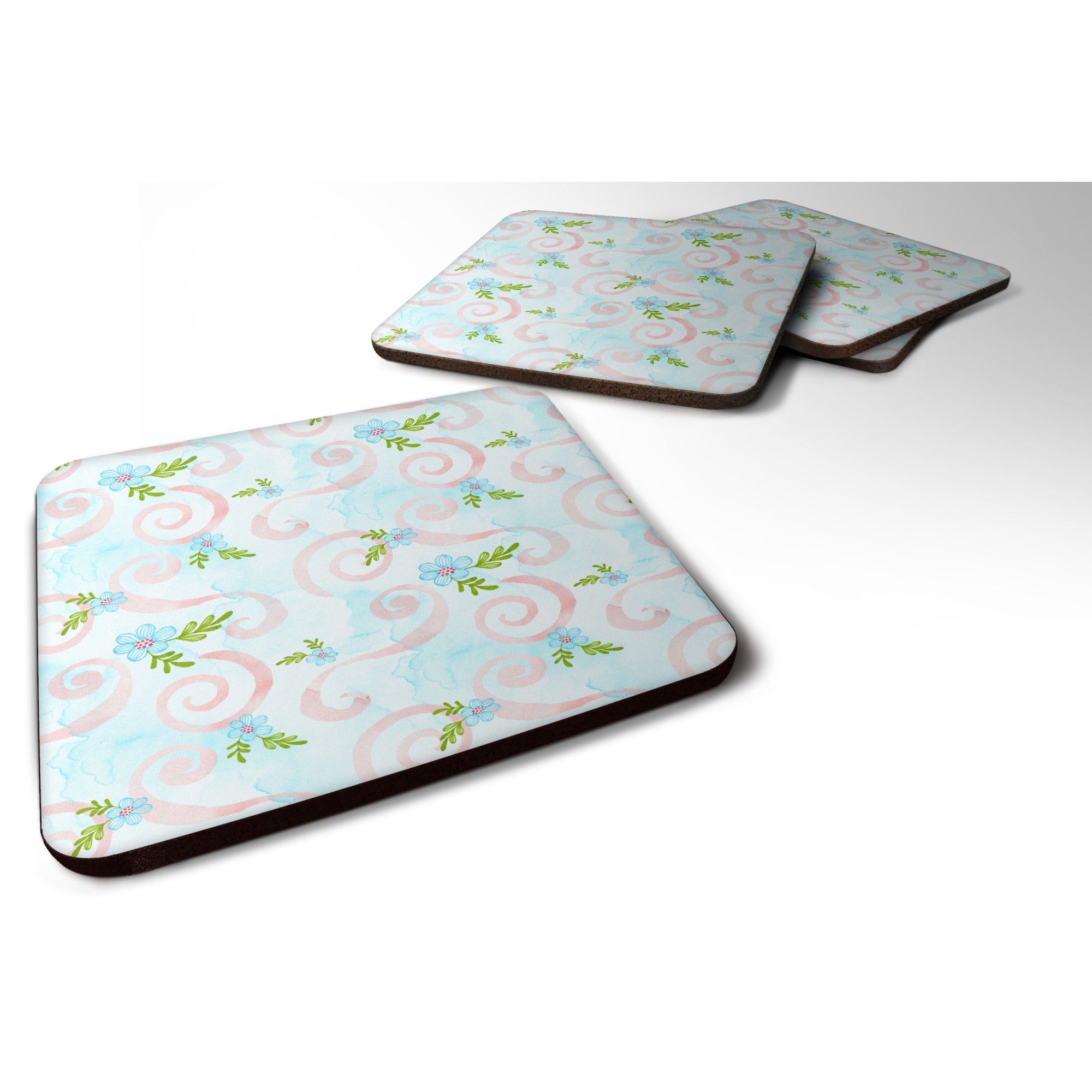 'Caroline'S Treasures Watercolor Blue Flowers And Swirls Decorative Coasters, 3.5, Multicolor''