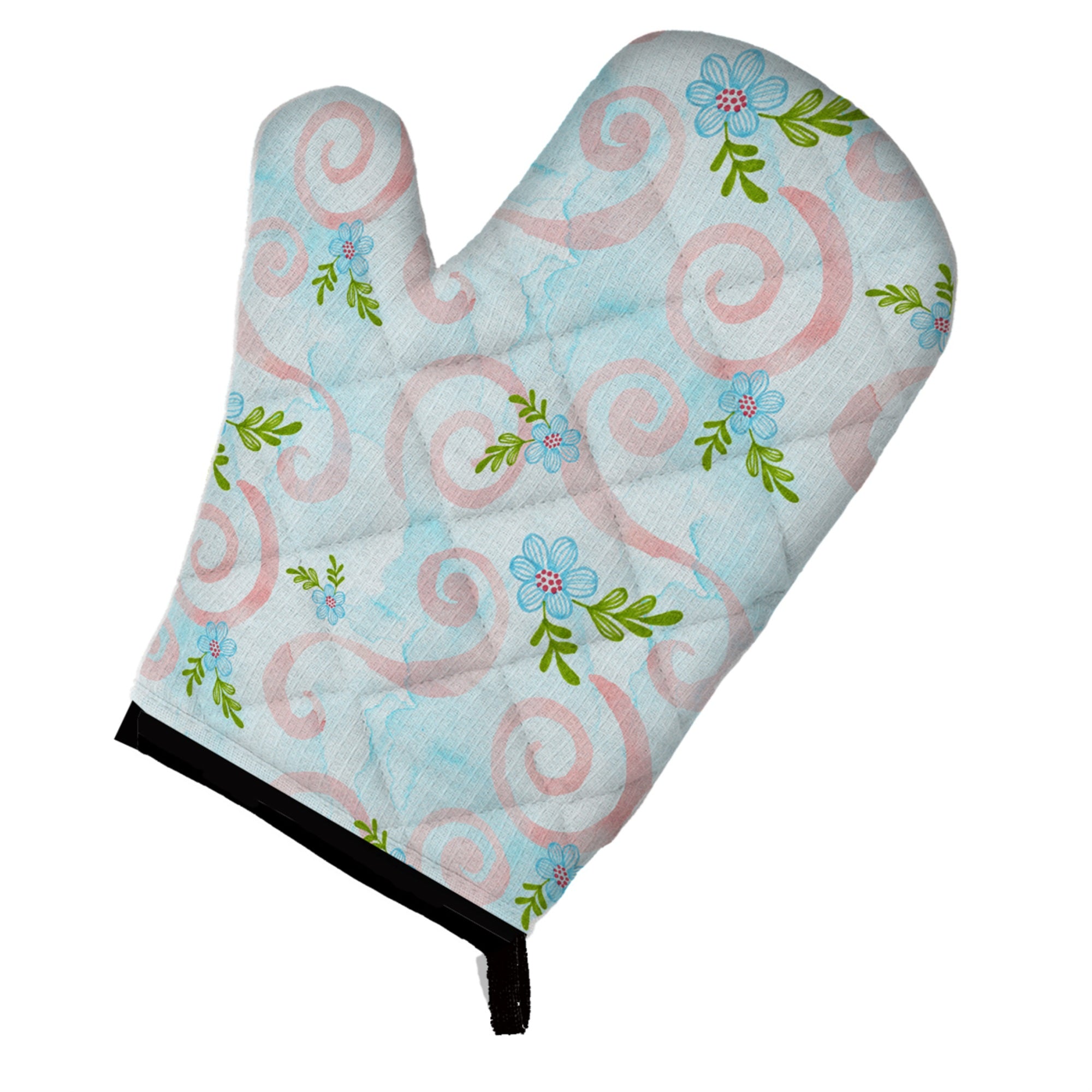 'Caroline'S Treasures Watercolor Blue Flowers And Swirls Decorated Oven Mitt, 12'''' X 8.5'''', Multicolor''