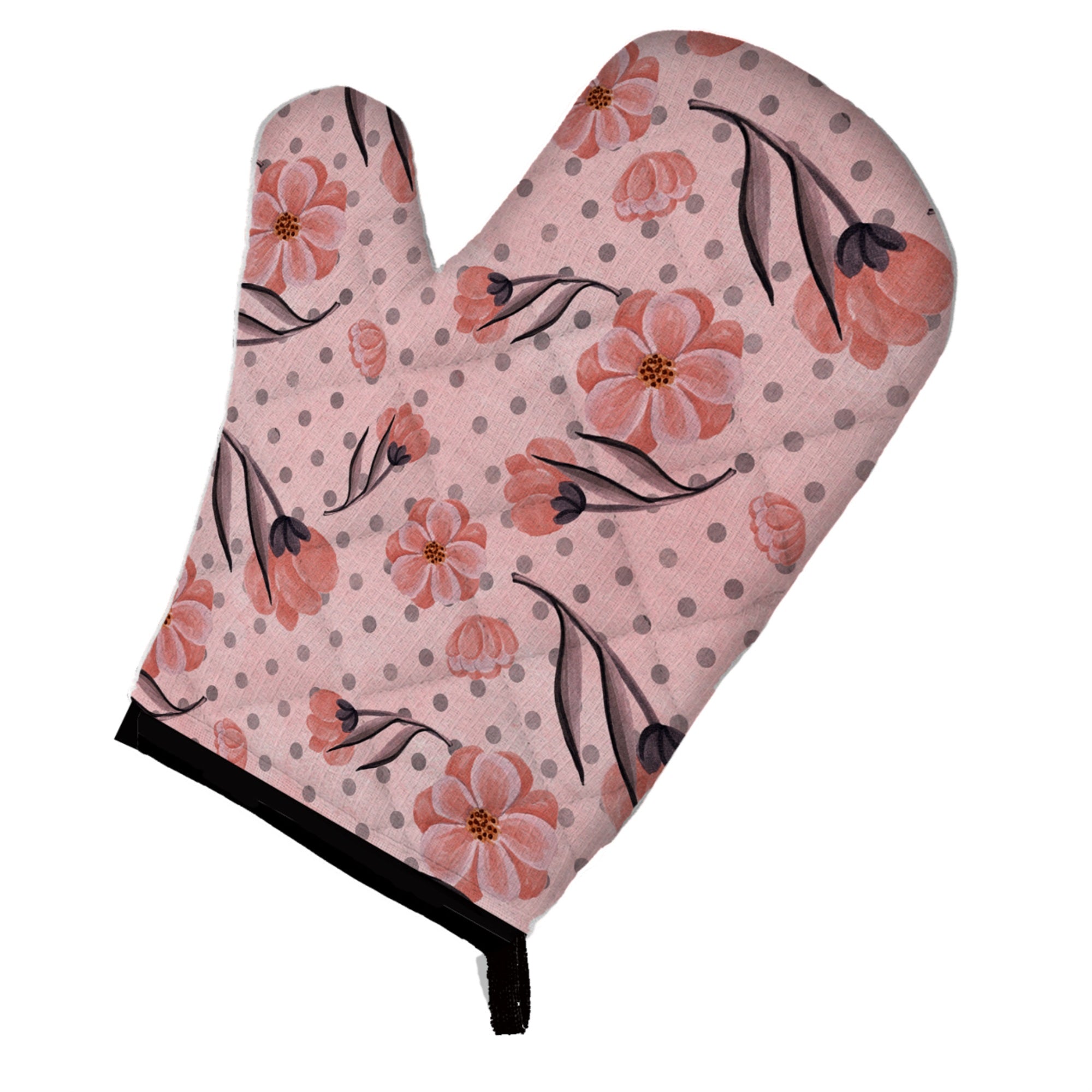 'Caroline'S Treasures Pink Flowers And Polka Dots Decorated Oven Mitt, 12'''' X 8.5'''', Multicolor''