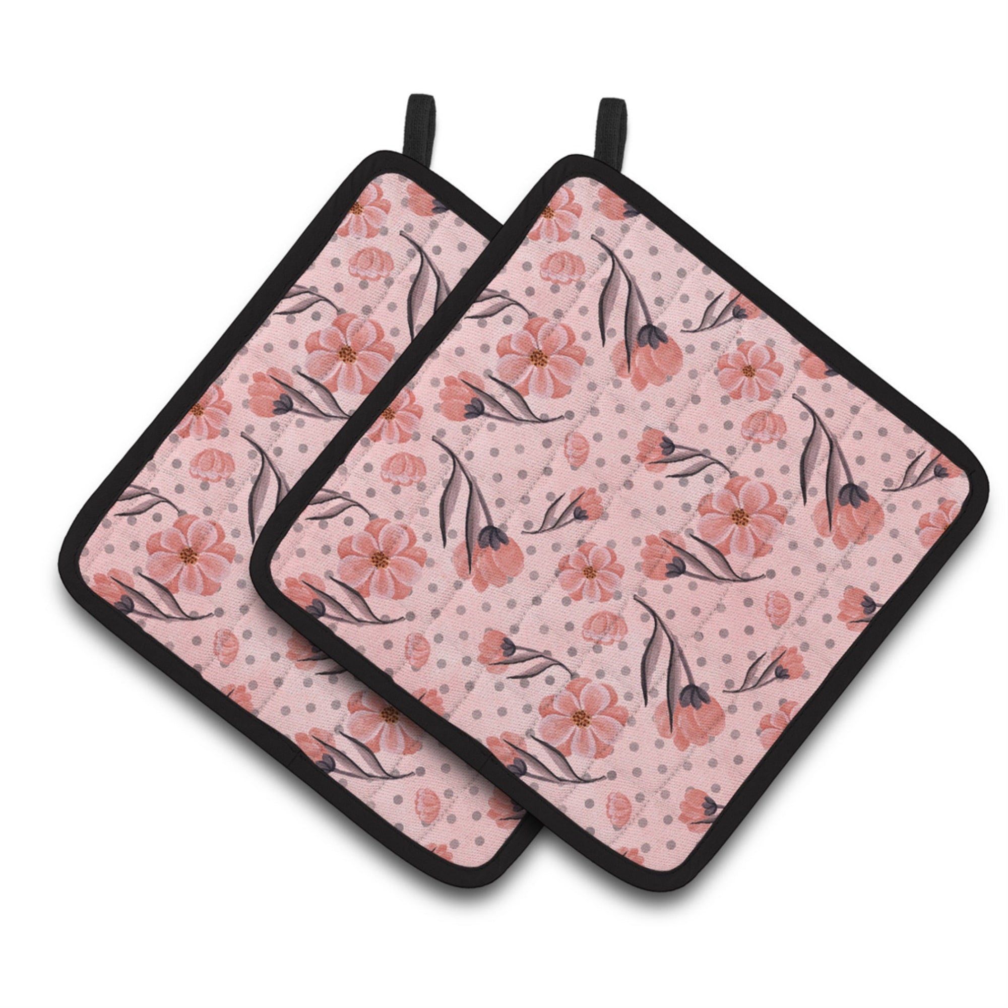 'Caroline'S Treasures Pink Flowers And Polka Dots Decorated Pot Holder, 7.5'''' X 7.5'''', Multicolor''