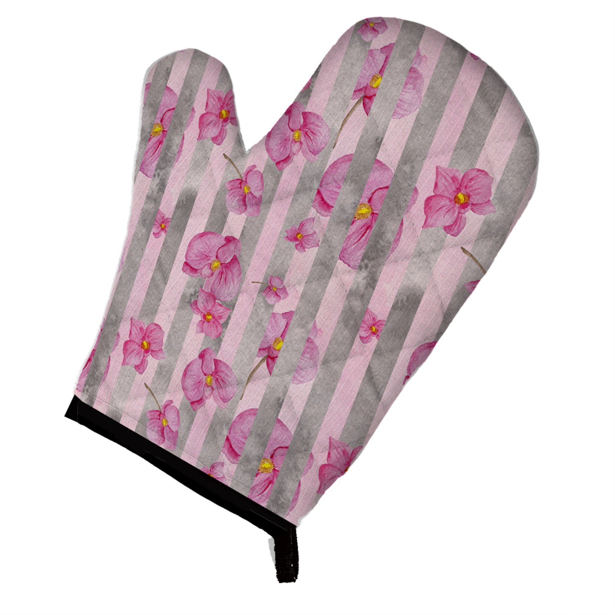 'Caroline'S Treasures Watercolor Pink Flowers Grey Stripes Decorated Oven Mitt, 12'''' X 8.5'''', Multicolor''