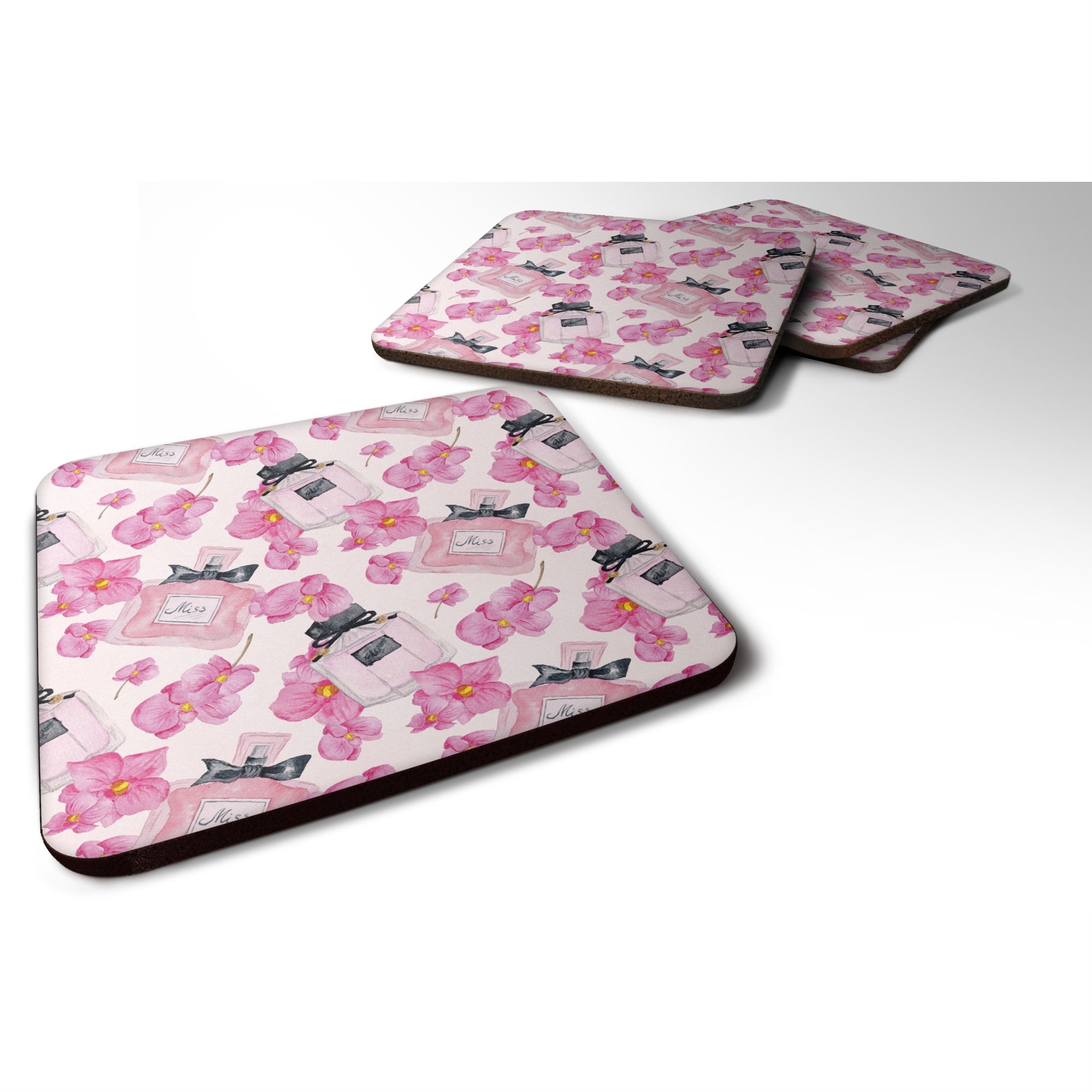 'Caroline'S Treasures Watercolor Pink Flowers And Perfume Decorative Coasters, 3.5, Multicolor''