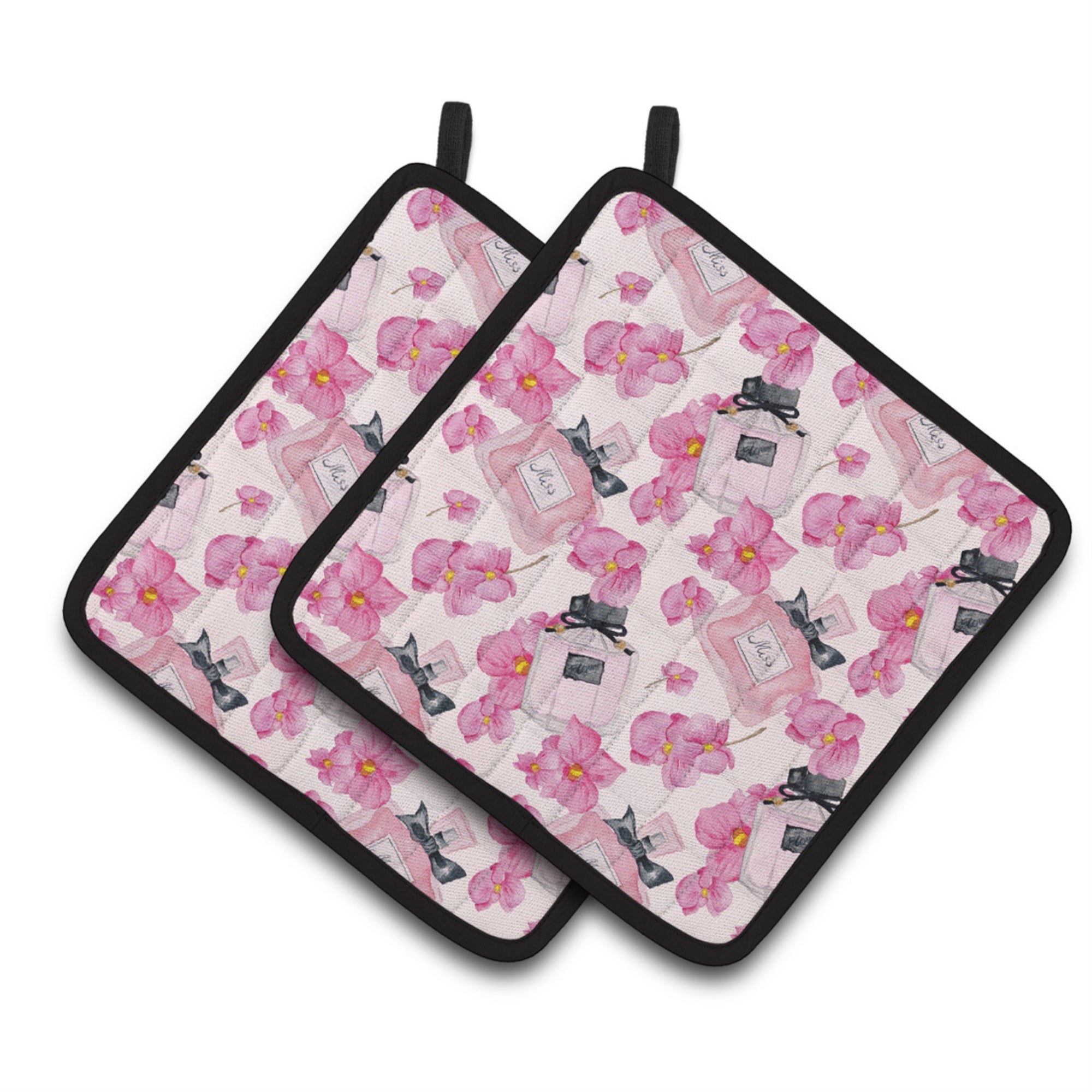 'Caroline'S Treasures Watercolor Pink Flowers And Perfume Decorated Pot Holder, 7.5'''' X 7.5'''', Multicolor''