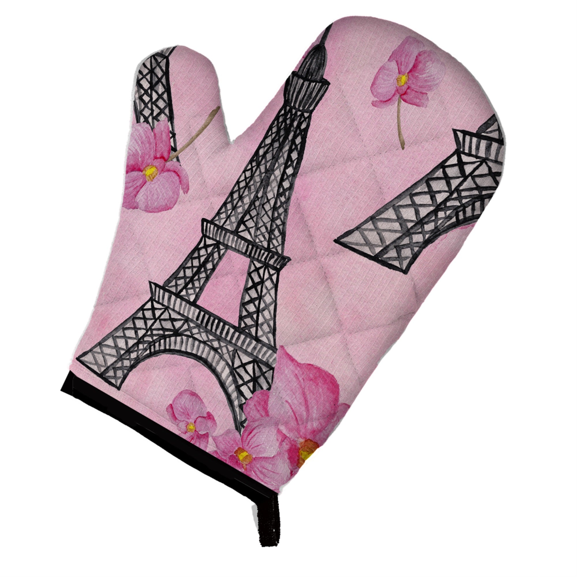 'Caroline'S Treasures Watercolor Pink Flowers And Eiffel Tower Decorated Oven Mitt, 12'''' X 8.5'''', Multicolor''