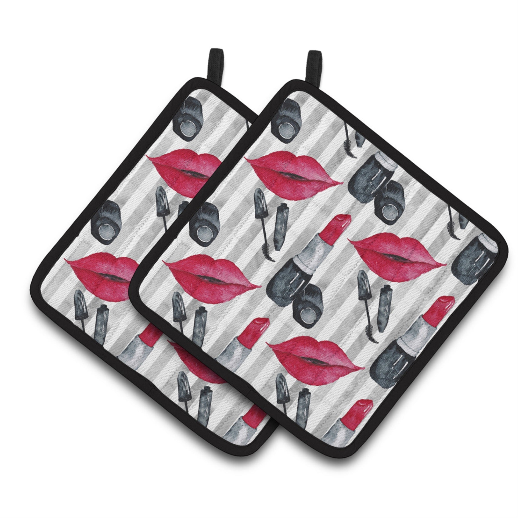 'Caroline'S Treasures Watercolor Lipstick And Grey Stripes Decorated Pot Holder, 7.5'''' X 7.5'''', Multicolor''