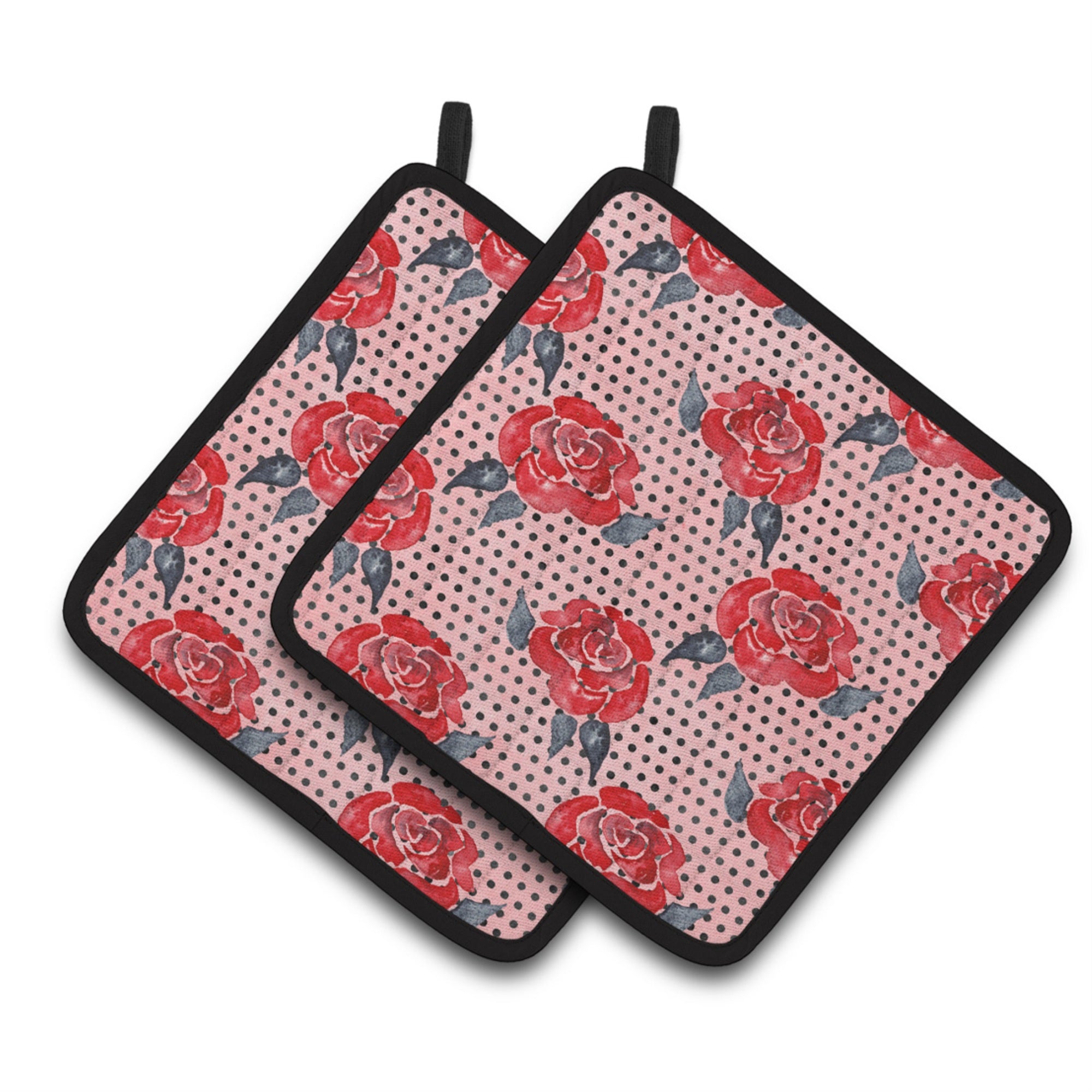 'Caroline'S Treasures Watercolor Red Roses And Polka Dots Decorated Pot Holder, 7.5'''' X 7.5'''', Multicolor''