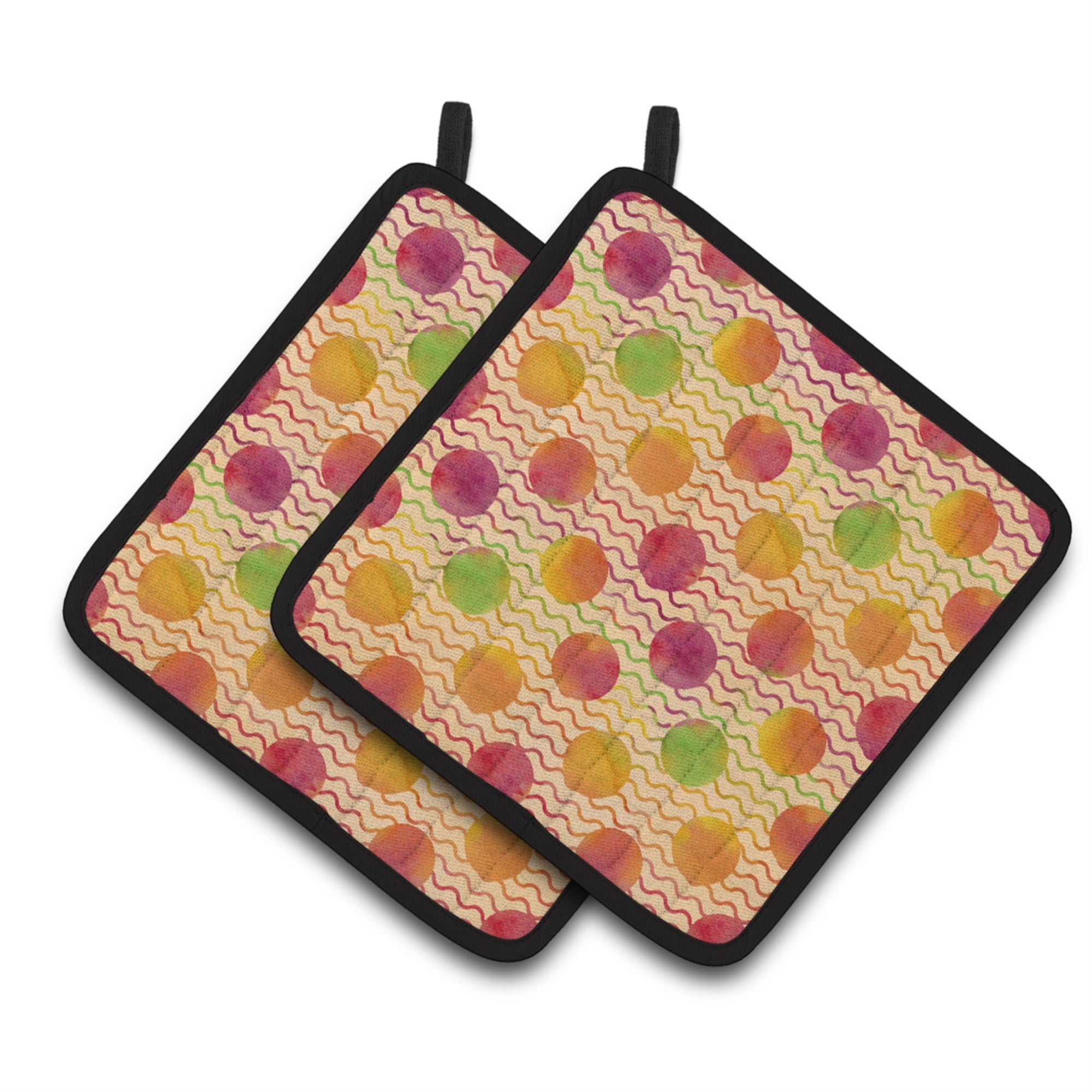 'Caroline'S Treasures Watercolor Rainbow Dots And Squiggles Decorated Pot Holder, 7.5'''' X 7.5'''', Multicolor''