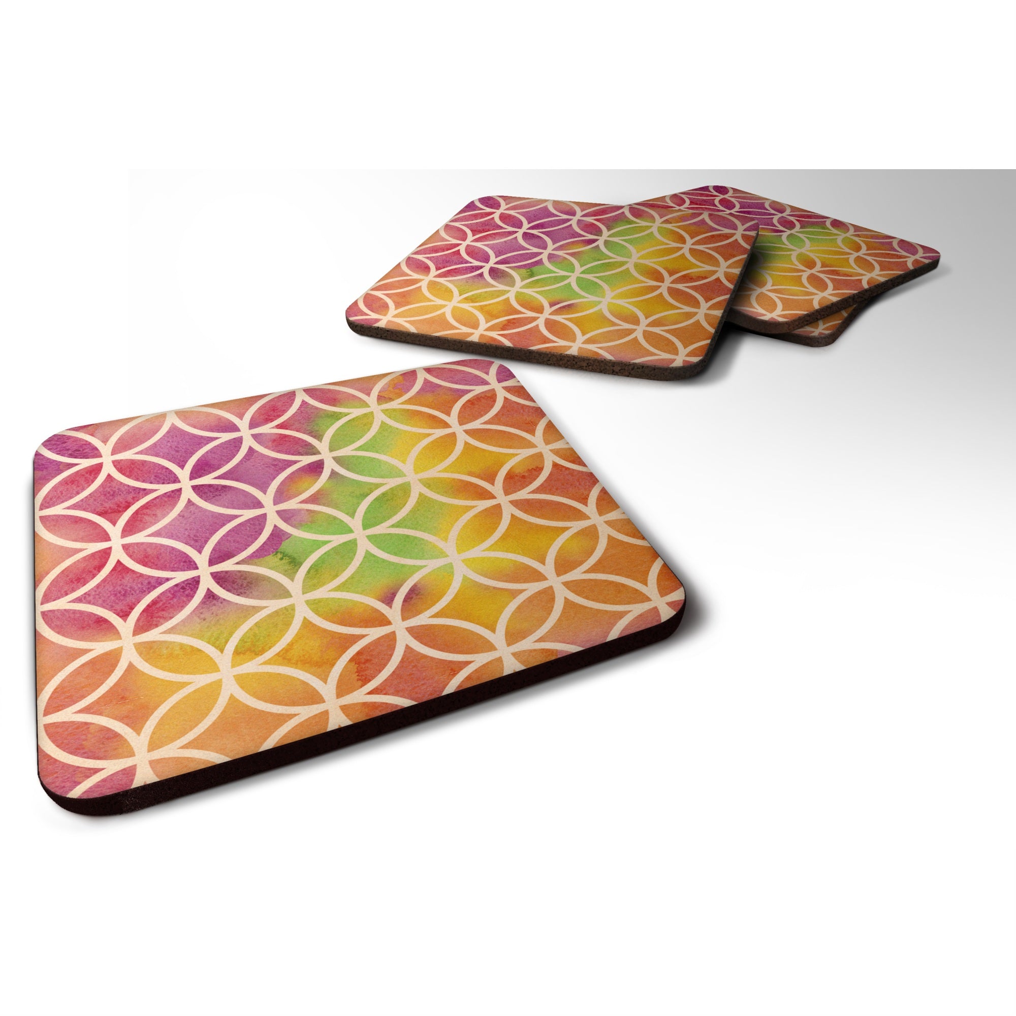 'Caroline'S Treasures Watercolor Rainbow Geometric Circles Decorative Coasters, 3.5, Multicolor''