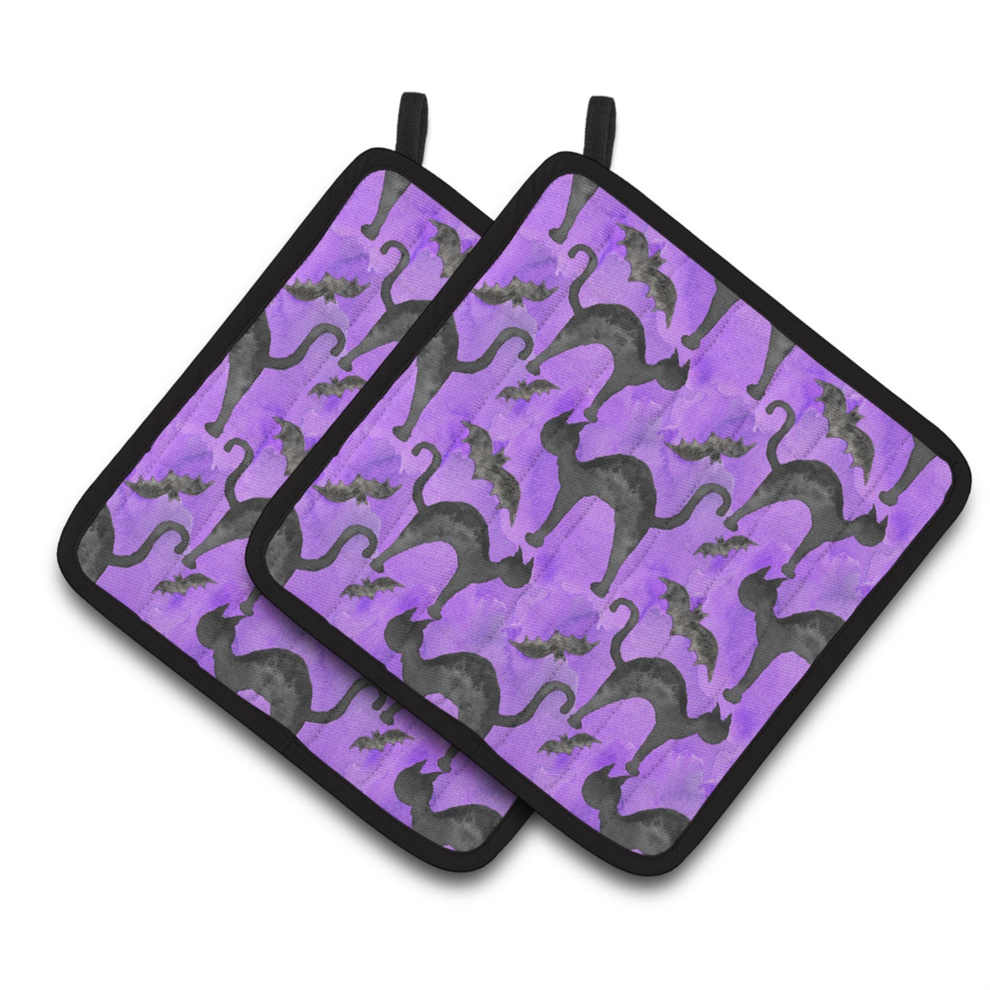 'Caroline'S Treasures Watercolor Halloween Black Cats On Purple Decorated Pot Holder, 7.5'''' X 7.5'''', Multicolor''