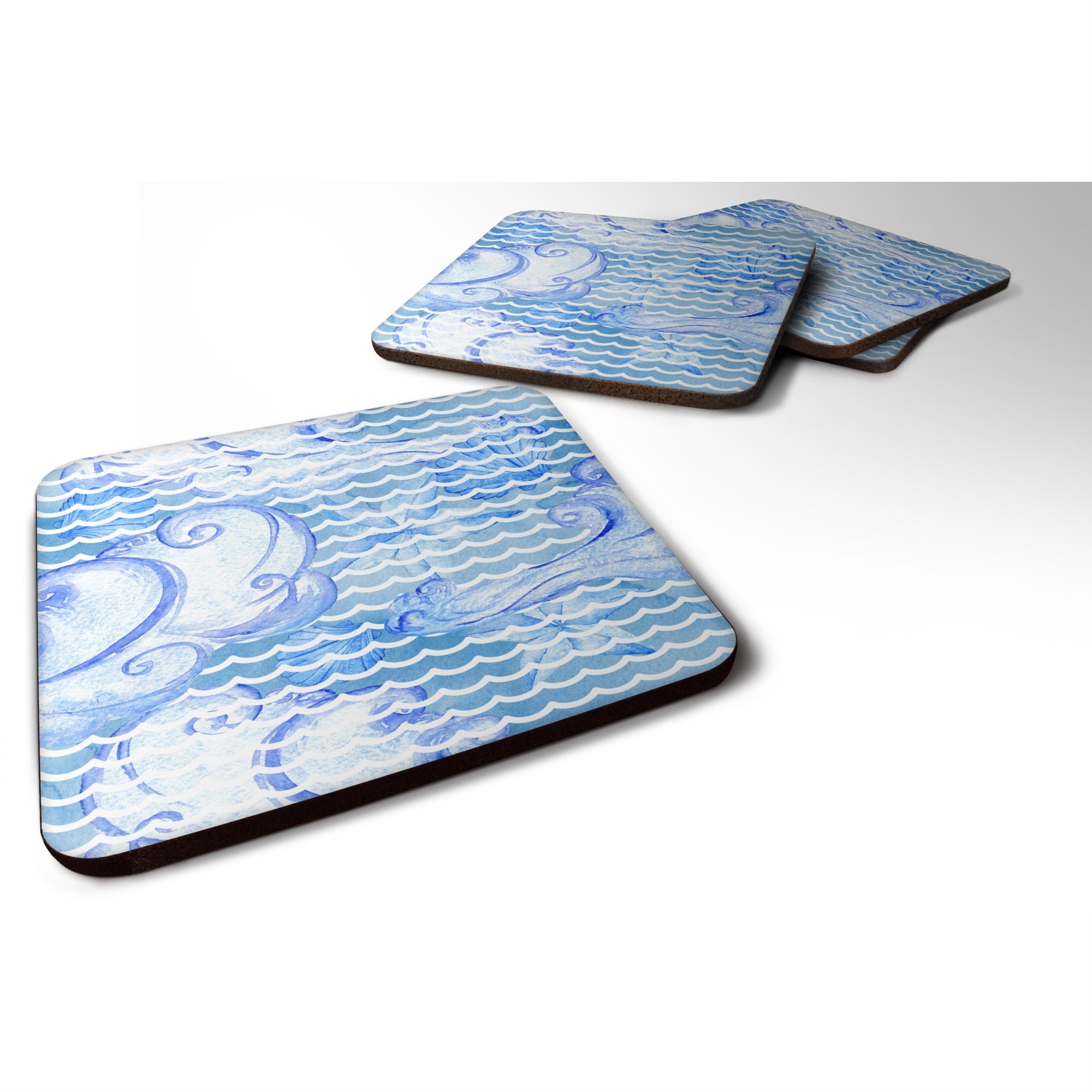 'Caroline'S Treasures Beach Watercolor Abstract Waves Decorative Coasters, 3.5, Multicolor''