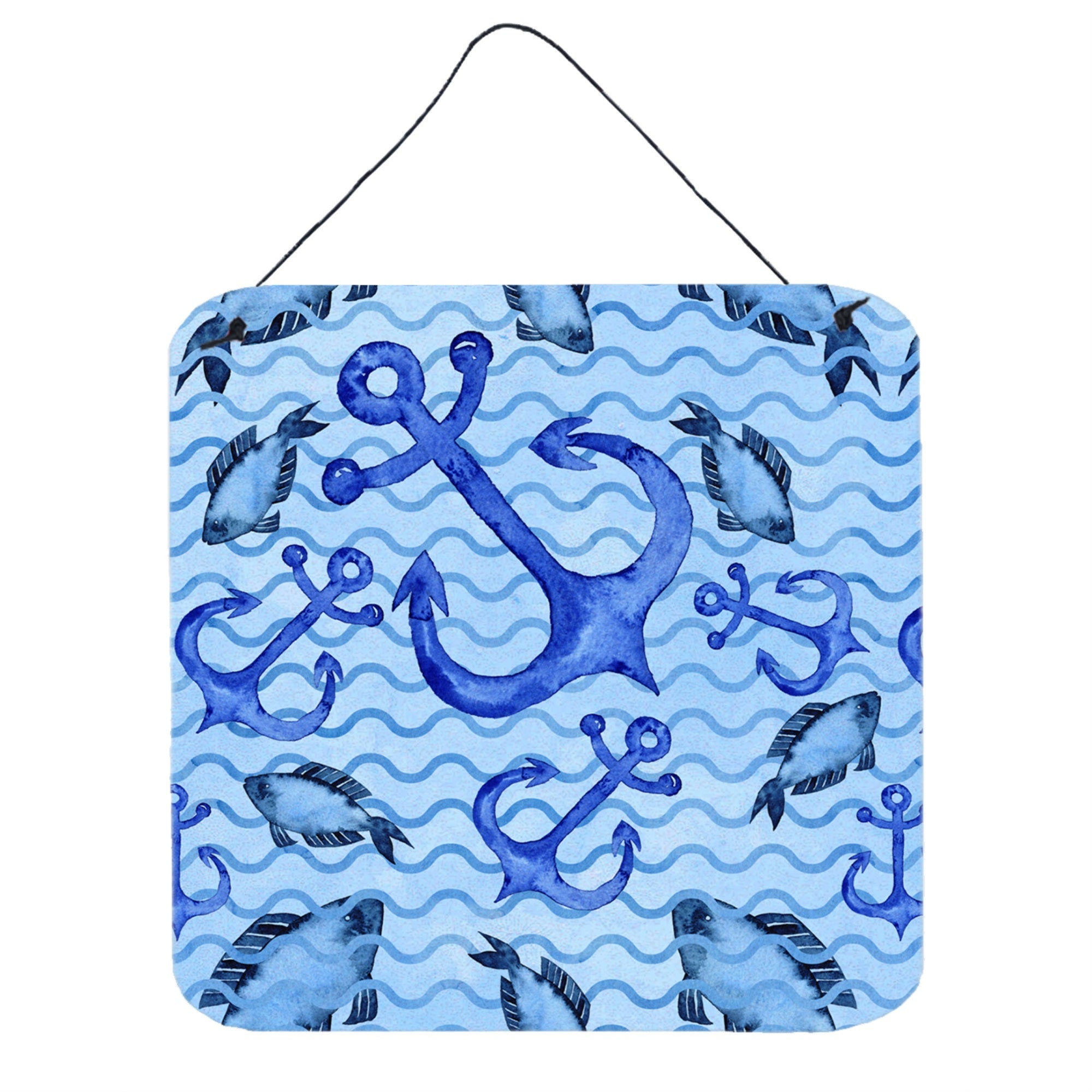 'Caroline'S Treasures Beach Watercolor Anchors And Fish Metal Print, 6'''' H X 6'''' W, Multicolor''