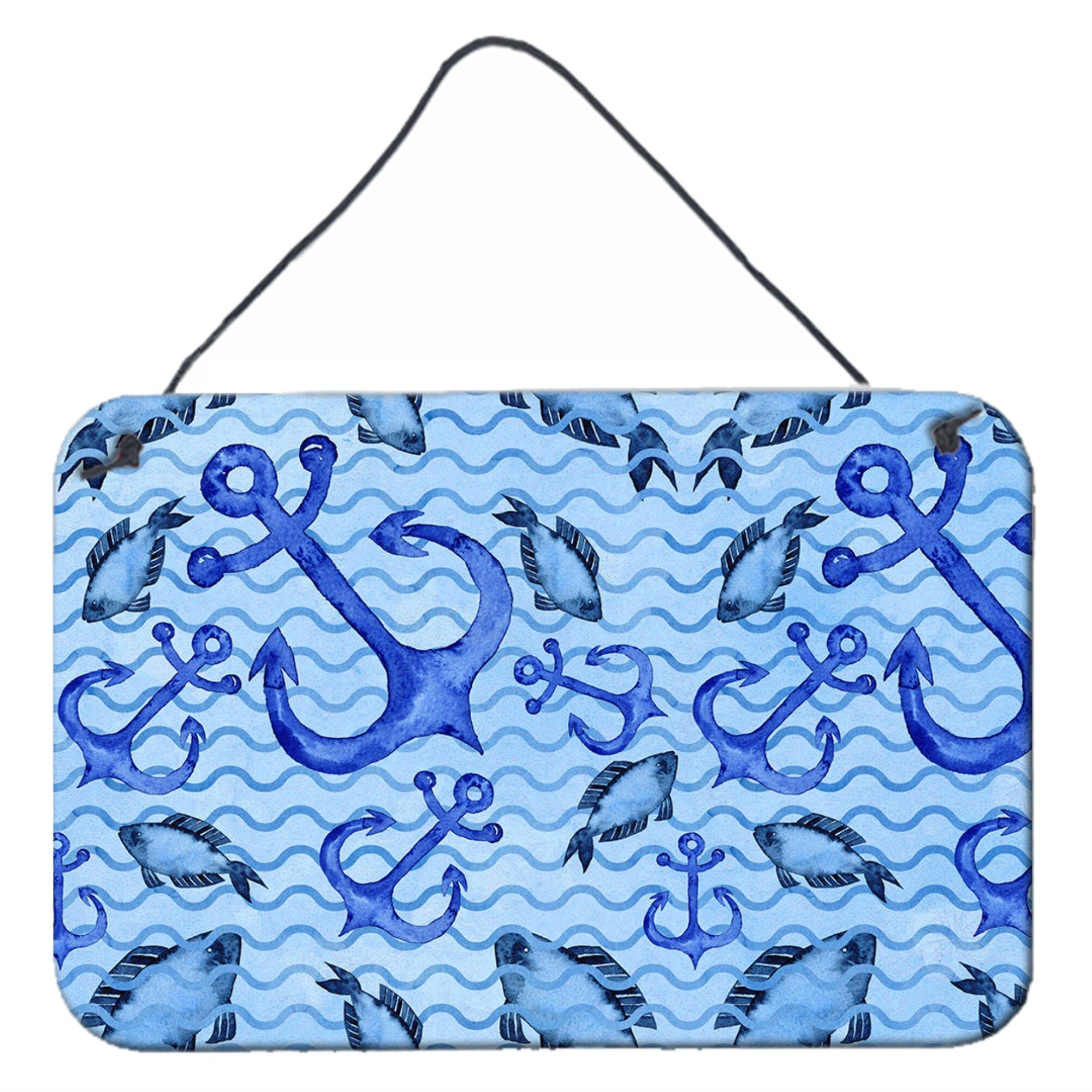 'Caroline'S Treasures Beach Watercolor Anchors And Fish Metal Print, 8'''' H X 12'''' W, Multicolor''