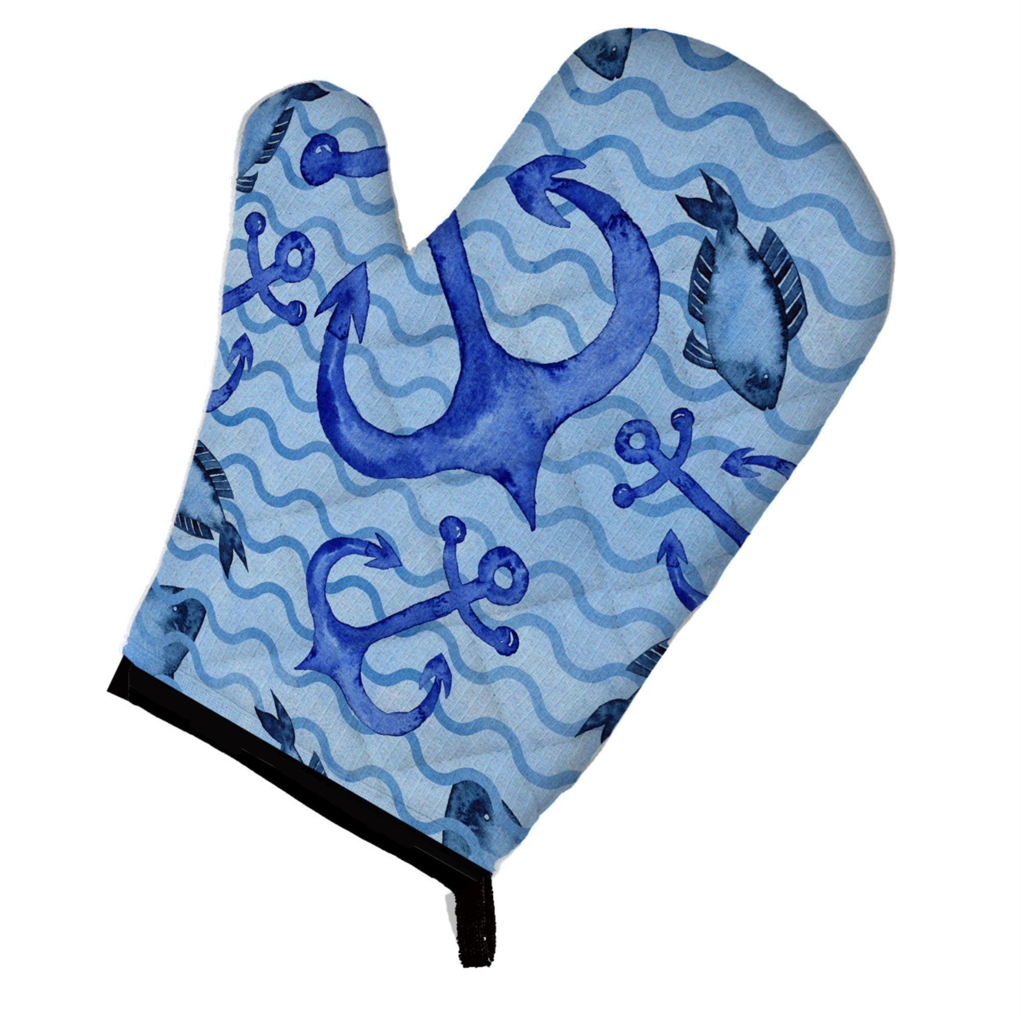 'Caroline'S Treasures Beach Watercolor Anchors And Fish Decorated Oven Mitt, 12'''' X 8.5'''', Multicolor''