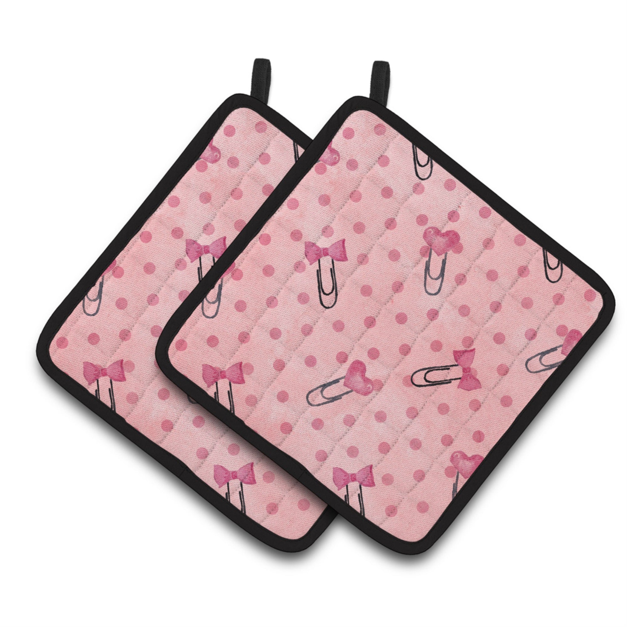 'Caroline'S Treasures Watercolor Paper Clips And Polka Dots Pink Decorated Pot Holder, 7.5'''' X 7.5'''', Multicolor''