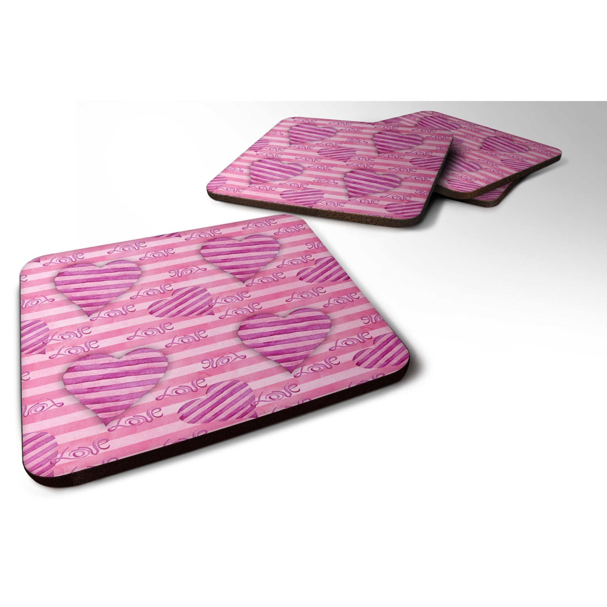 'Caroline'S Treasures Watercolor Hot Pink Striped Hearts Decorative Coasters, 3.5, Multicolor''