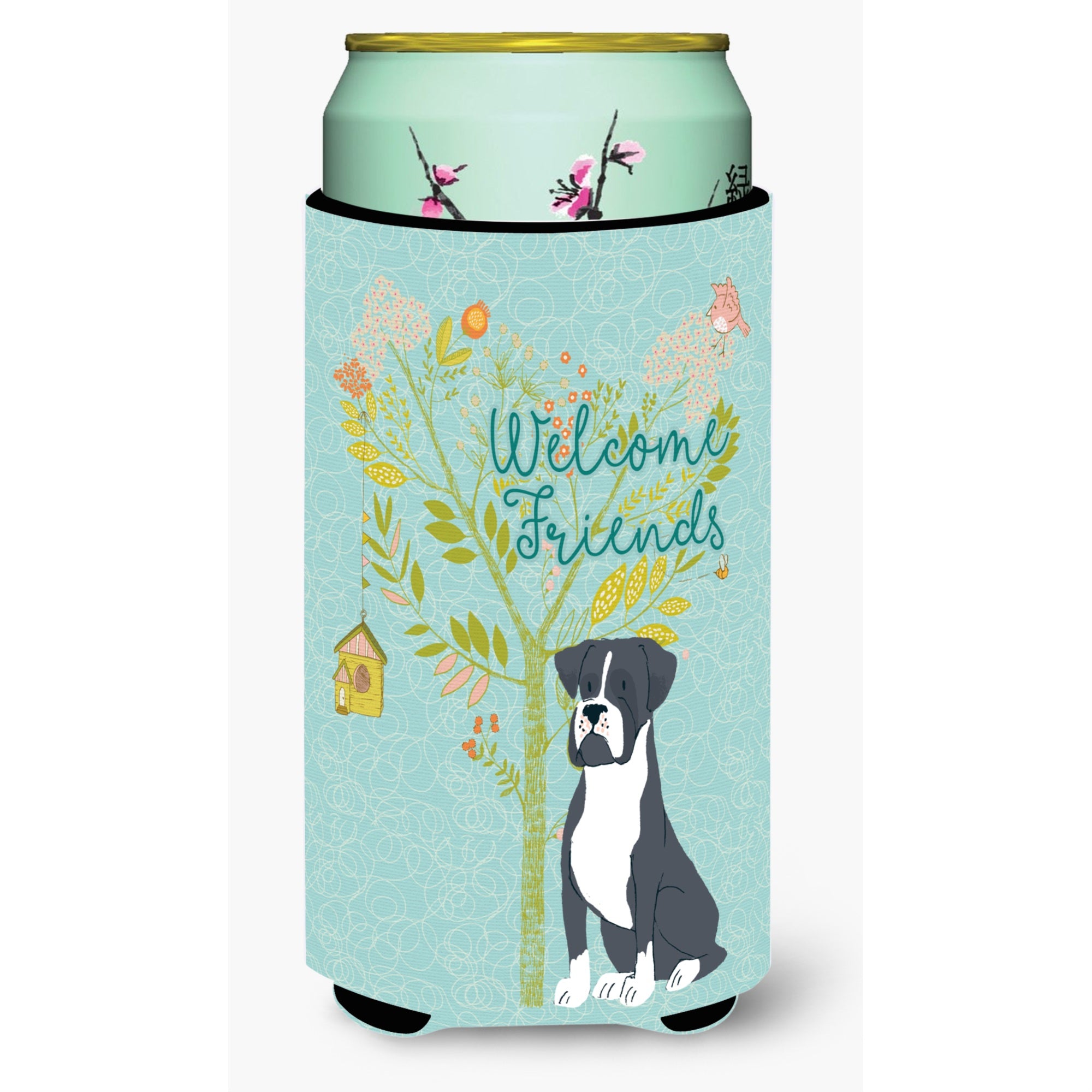 'Caroline'S Treasures Welcome Friends Black Boxer Decorative Can Hugger, Tall Boy, Multicolor''