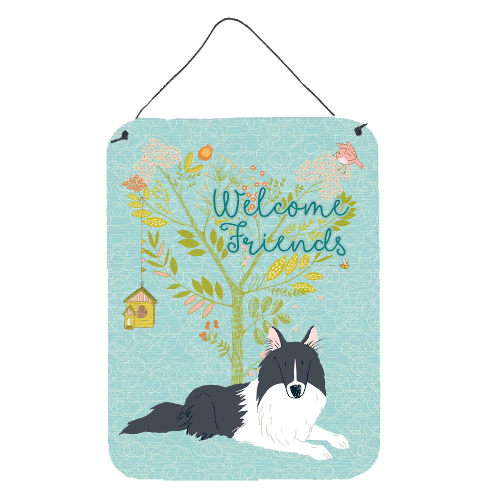 'Caroline'S Treasures Welcome Friends Black White Collie Metal Print, 16H X 12W, Multicolor''