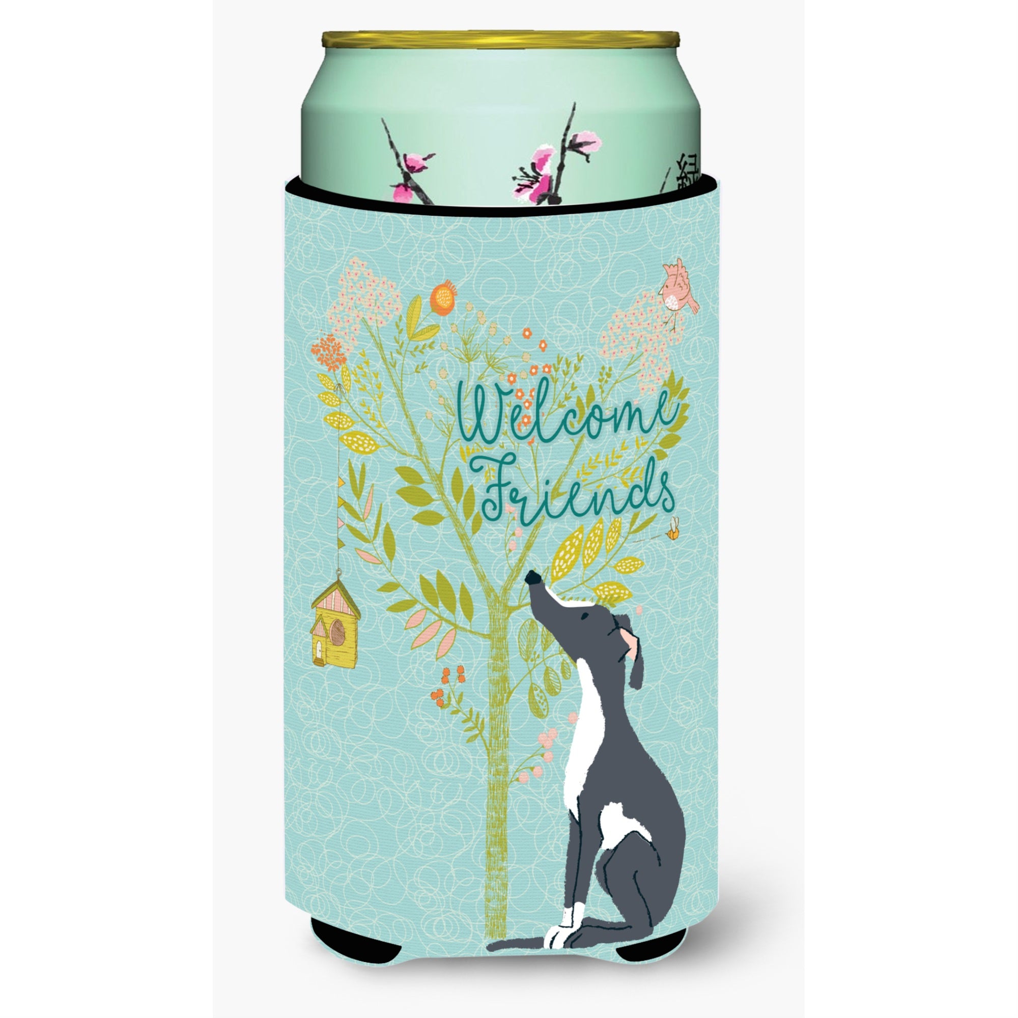 'Caroline'S Treasures Welcome Friends Black White Greyhound Decorative Can Hugger, Tall Boy, Multicolor''
