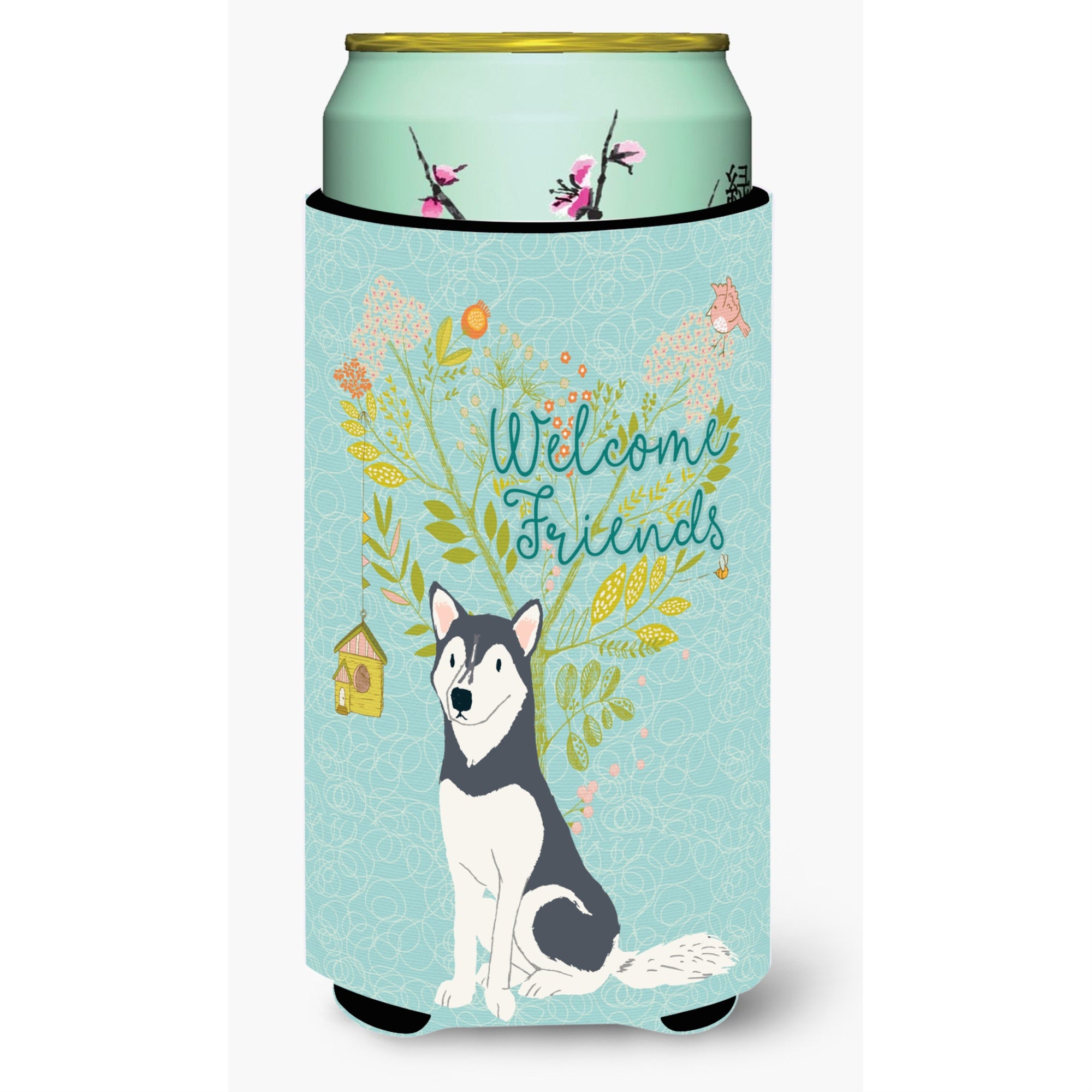 'Caroline'S Treasures Welcome Friends Siberian Husky Decorative Can Hugger, Tall Boy, Multicolor''