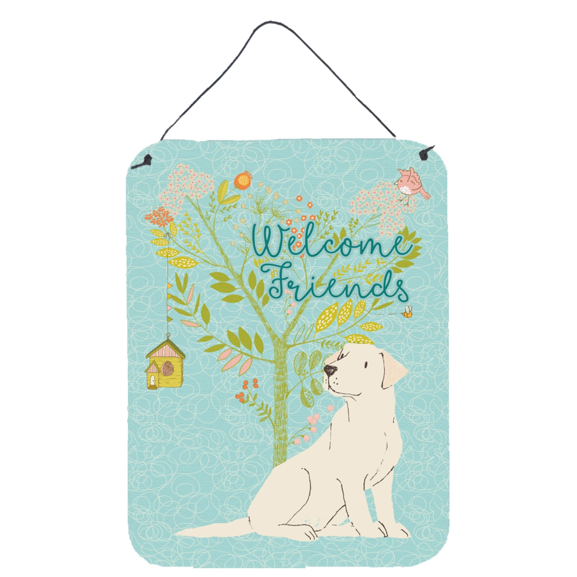 'Caroline'S Treasures Friends Welcome Yellow Labrador Retriever Metal Print, 16H X 12W, Multicolor''