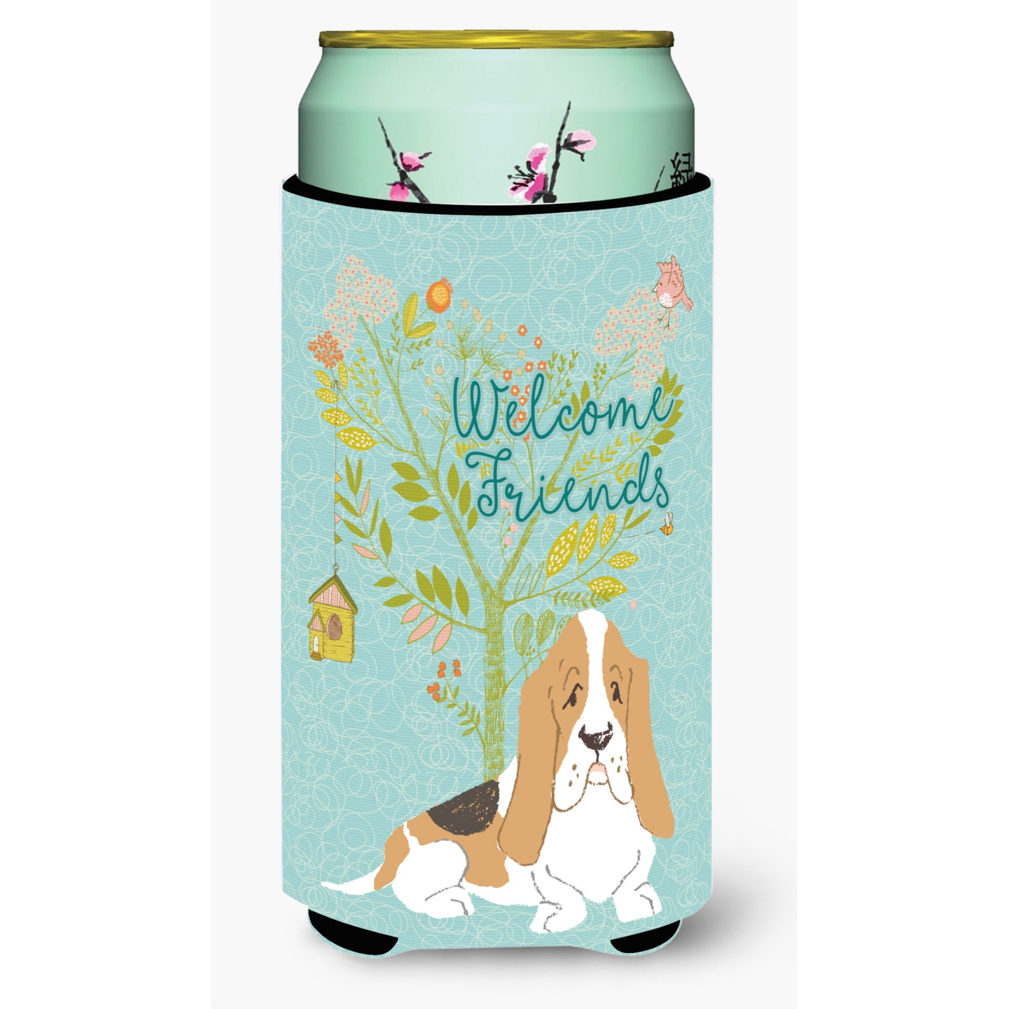 'Caroline'S Treasures Welcome Friends Basset Hound Decorative Can Hugger, Tall Boy, Multicolor''