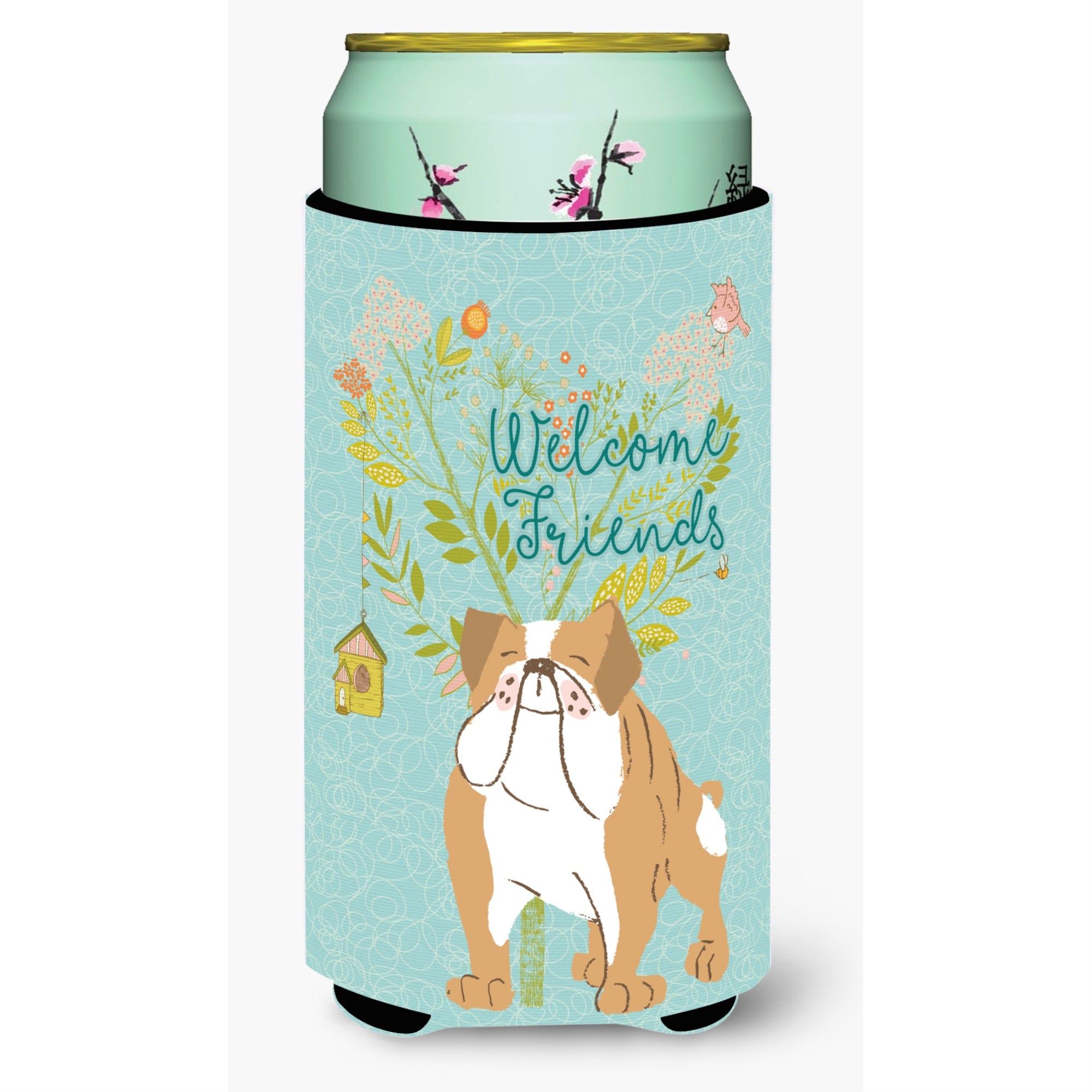 'Caroline'S Treasures Welcome Friends English Bulldog Decorative Can Hugger, Tall Boy, Multicolor''