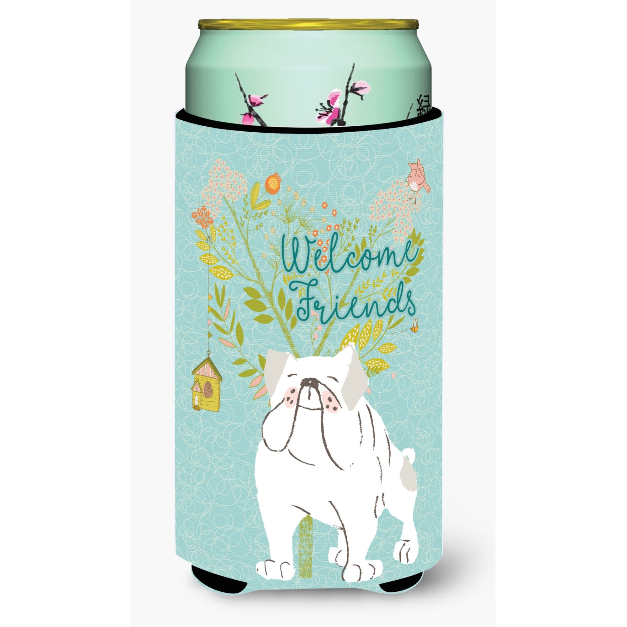 'Caroline'S Treasures Welcome Friends English Bulldog White Decorative Can Hugger, Tall Boy, Multicolor''