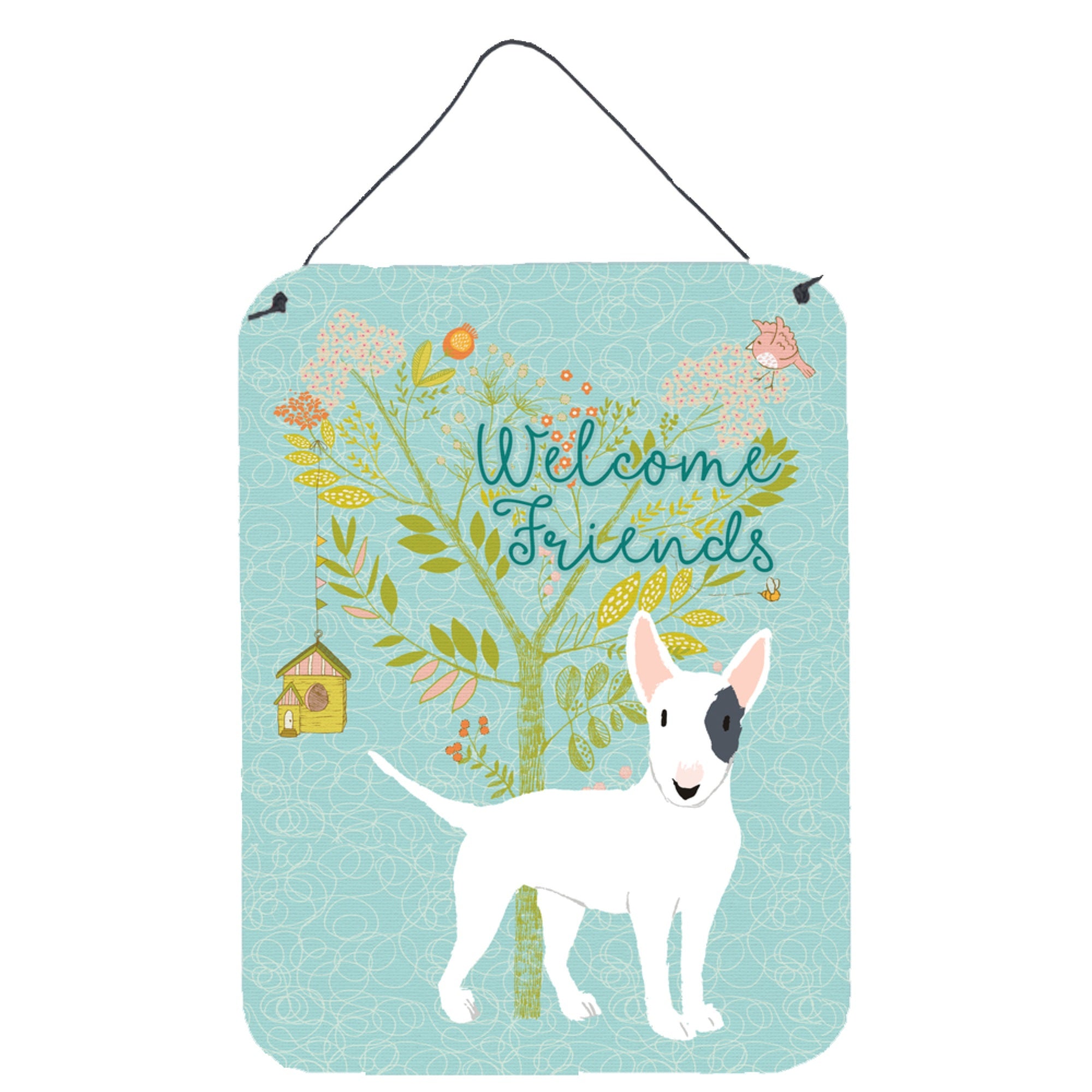 'Caroline'S Treasures Friends Welcome White Patched Bull Terrier Metal Print, 16H X 12W, Multicolor''