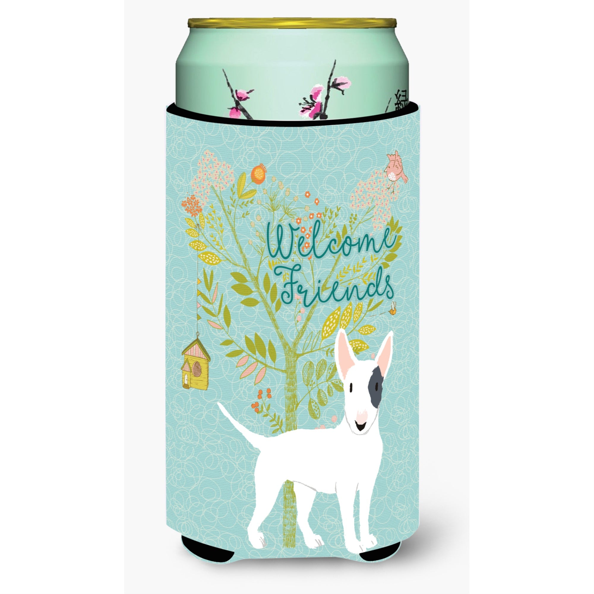 'Caroline'S Treasures Welcome Friends White Patched Bull Terrier Decorative Can Hugger, Tall Boy, Multicolor''