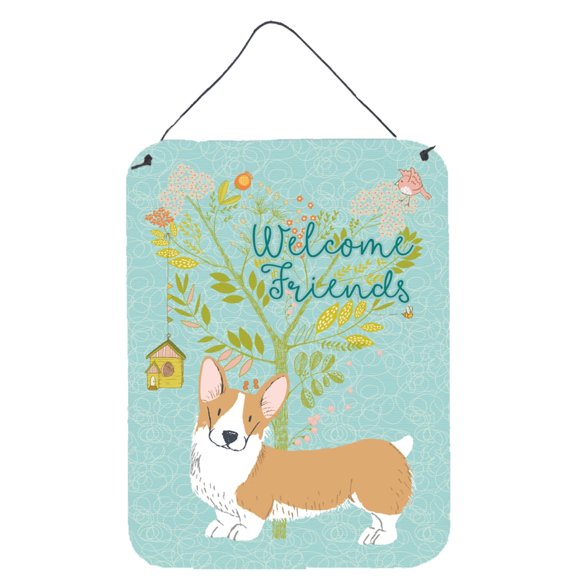 'Caroline'S Treasures Friends Welcome Pembroke Welsh Corgi Red Metal Print, 16H X 12W, Multicolor''
